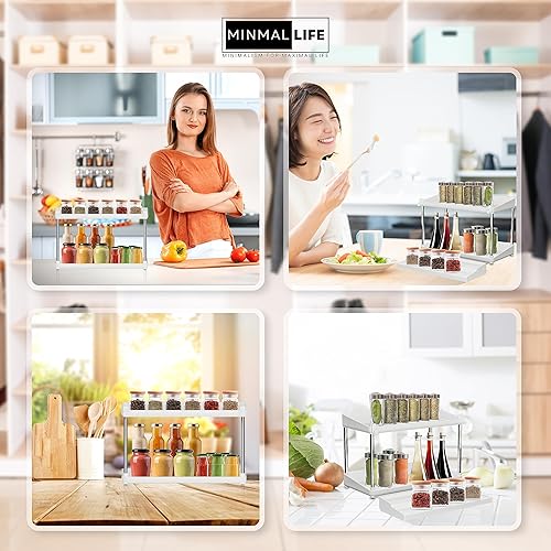 Miniatura 7 de Estante de almacenamiento de especias antideslizante, giratorio, ligero, portátil, capacidad de 22 libras, 2 niveles, plástico ABS, marco de acero