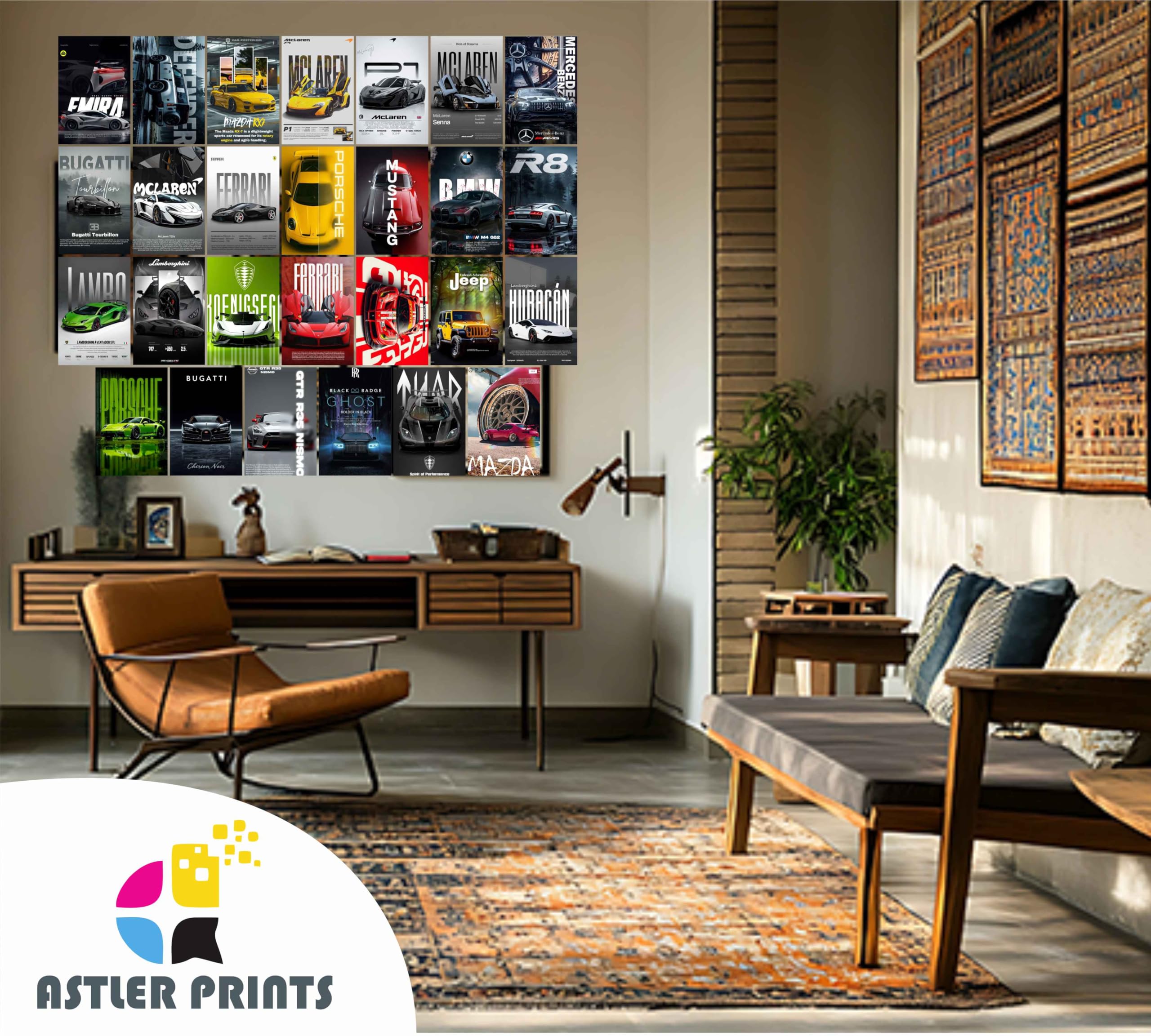 27 Sports Car Posters (10cm*15cm) 300GSM with Double Side Tape for Gym Arena, Gaming Parlour, Living Room Multiple Organising Shape Wall Decals 4