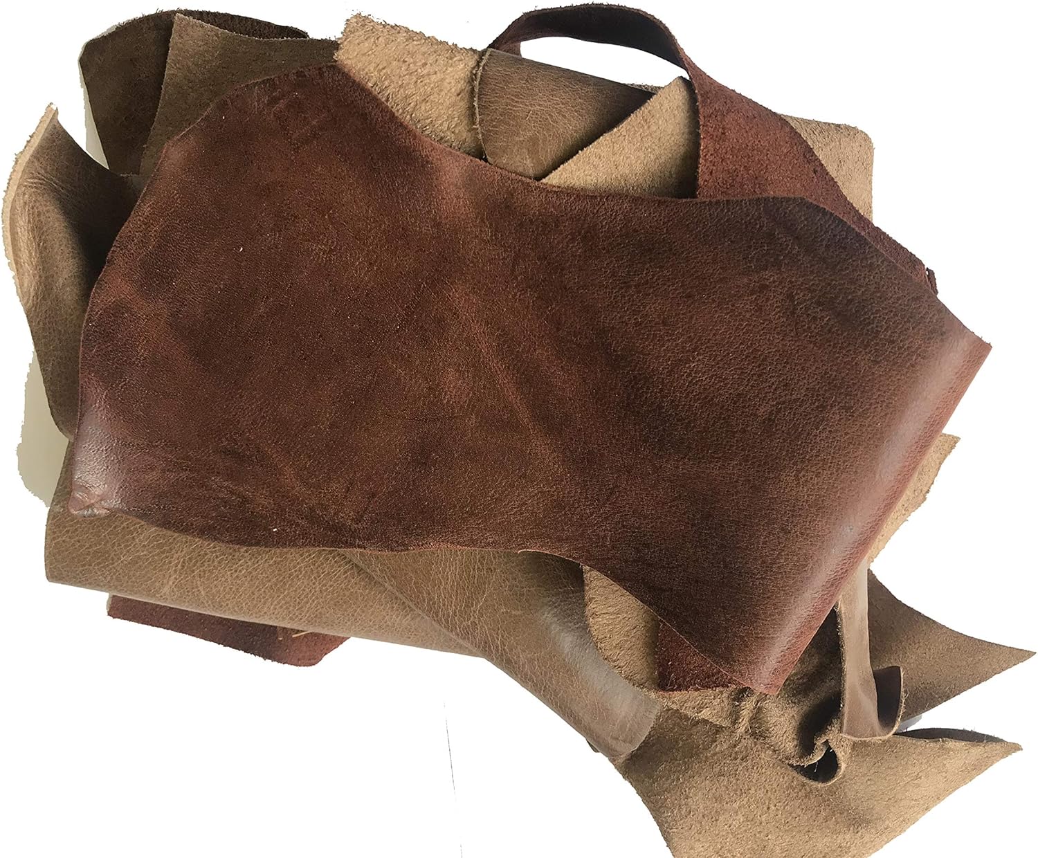 Premium Genuine Leather Scraps - Large Leather Pieces for Crafting - 2 LBS Brown - Beige - 2-8 Pieces