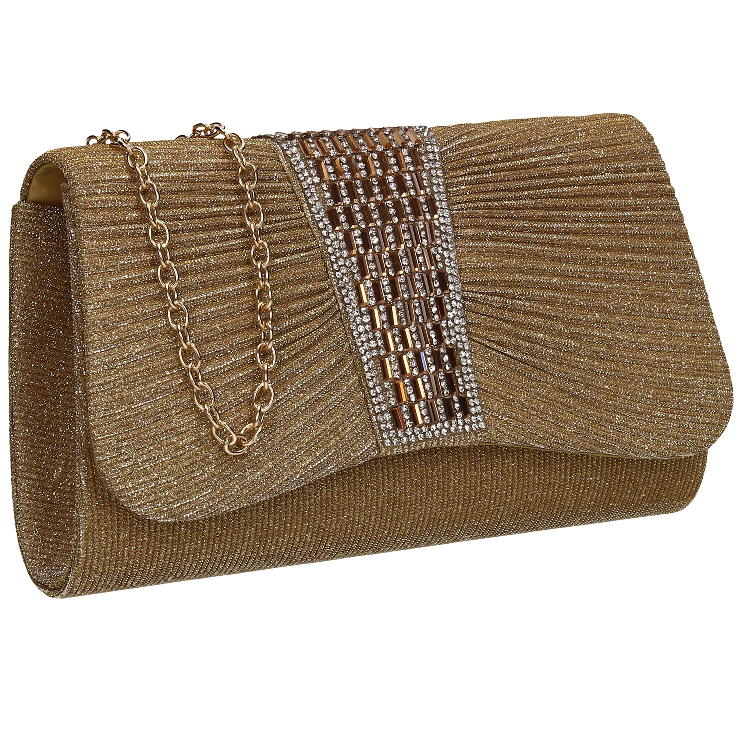 SwankySwans Julie Womens Shiny Diamante Party Prom Wedding Evening Clutch Bag Purse (Gold)