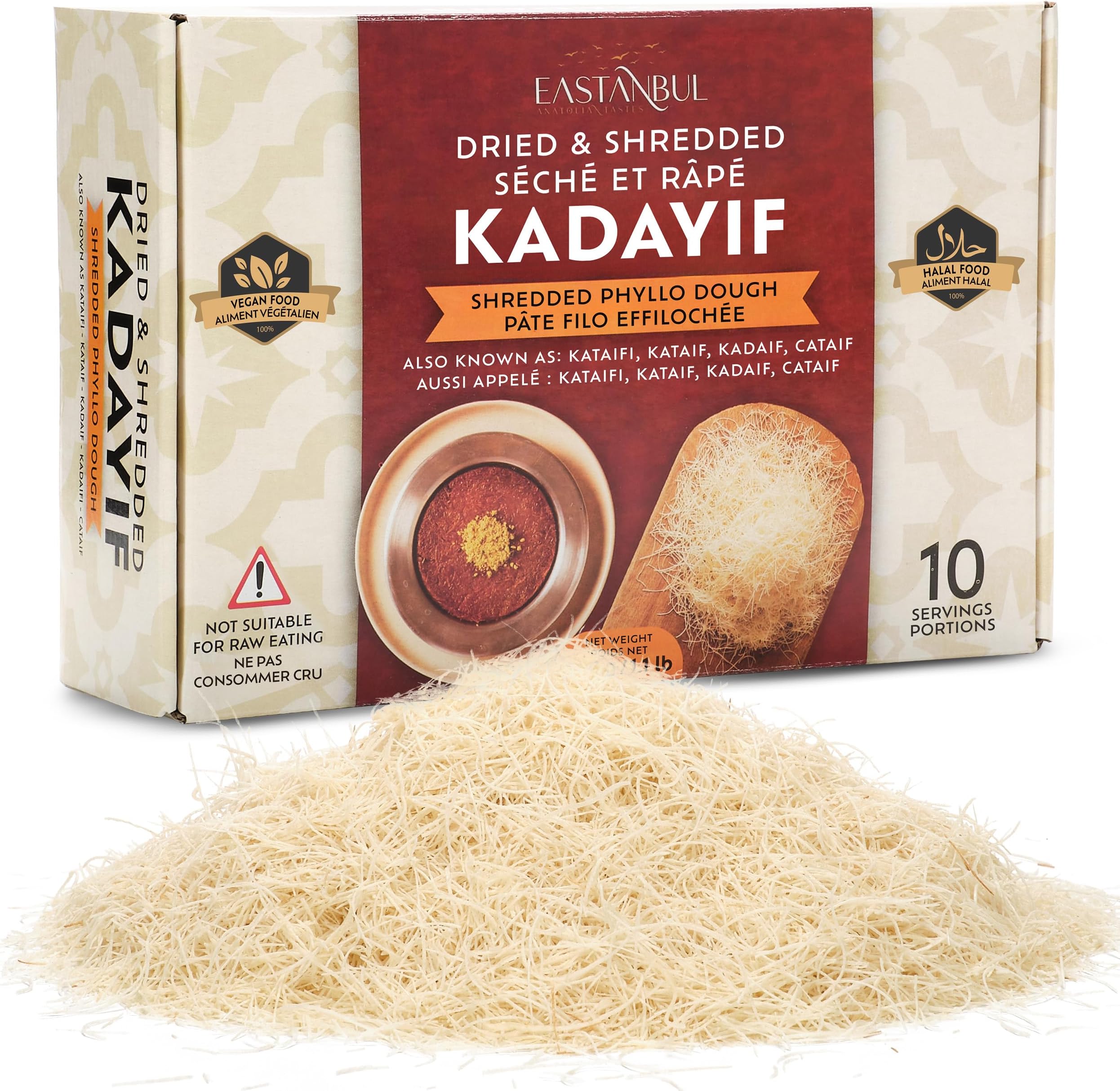 Eastanbul Dried & Chopped Kataifi Shredded Fillo Dough, Kurutulmus Kadayif Pastry Dough, Ingredient for The Popular Dubai Pistachio Chocolate Bar, Shredded Phyllo Dough, Kunafa Dough, 500g