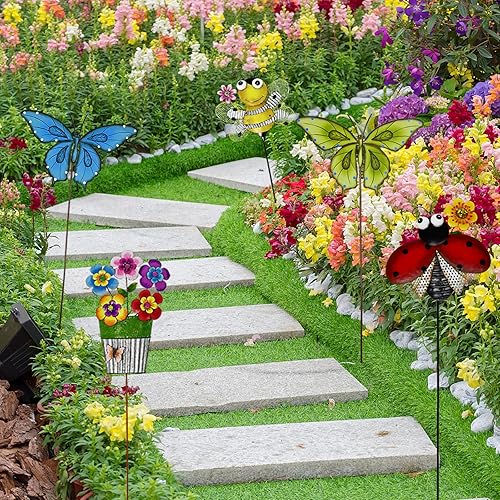 Miniatura 5 de Estacas de metal para jardín, letrero decorativo para patio, decoración de camino, decoración de interiores y exteriores (mariposa azul)