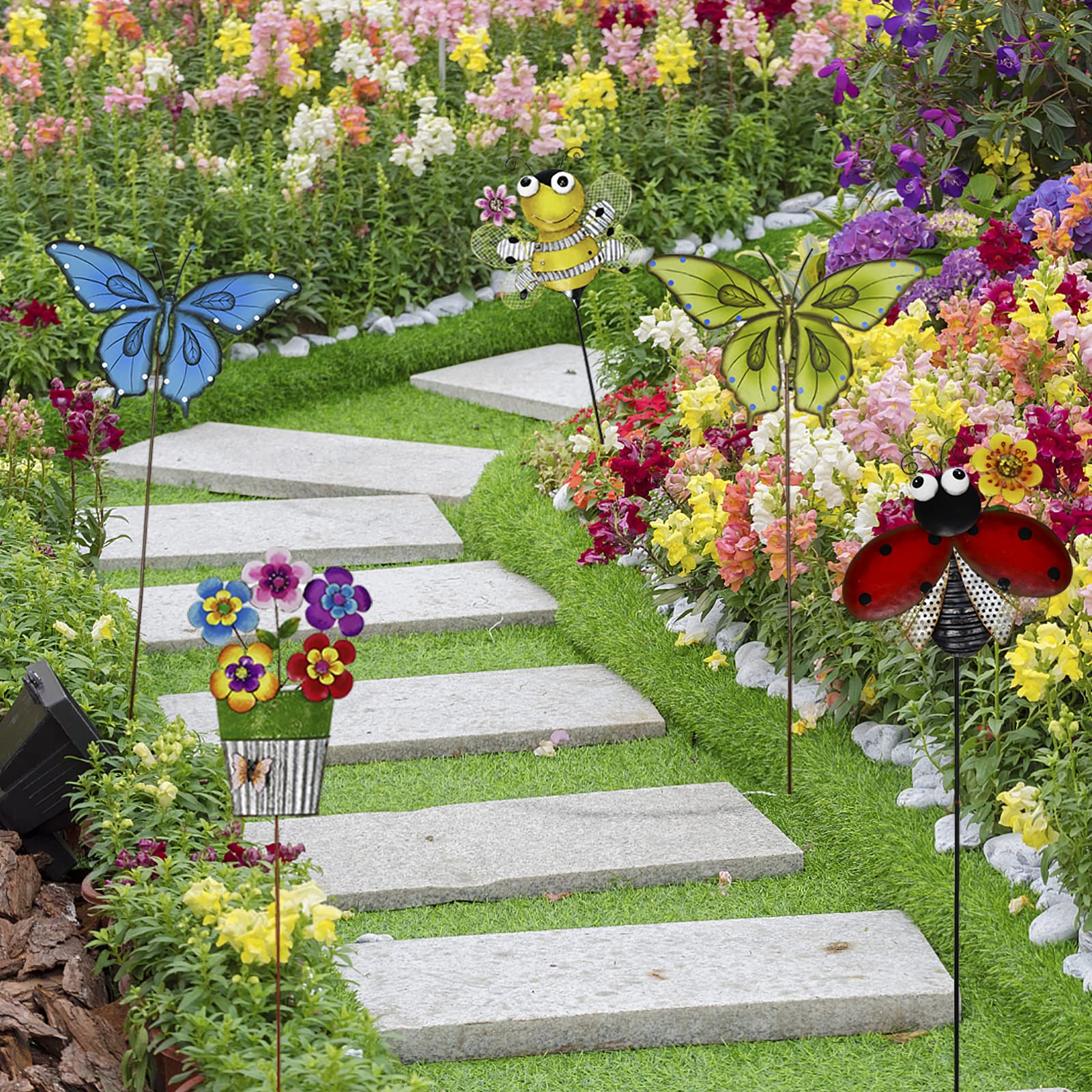 Piquets de jardin en métal - Décoration d'intérieur et d'extérieur - Papillon vert