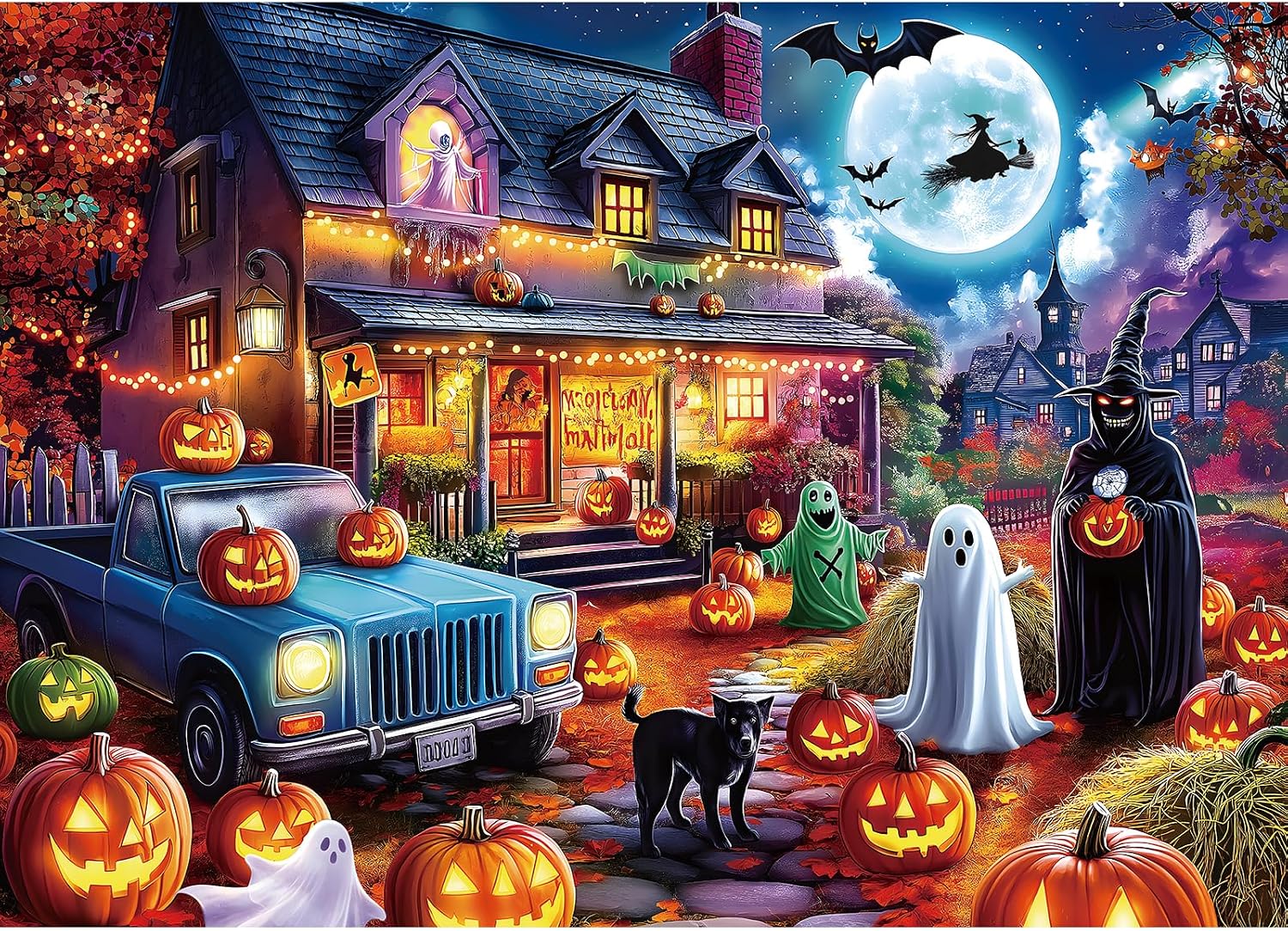 Halloween Puzzle 1000 Pieces for Adults, MisPuz Halloween Haunted House Jigsaw Puzzles 1000 Pieces, Horror Skull Pumpkin Head, Horror Puzzle for Game Night & Holiday Party Gifts