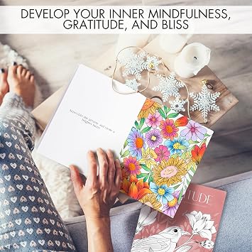 Beautiful Adult Coloring Book Set of 2 for Relaxation - Gratitude Books | Gratitude and Mindfulness Pages with Inspirational Quotes - The Perfect Stress Relieving Gift, Fun to Color for Women