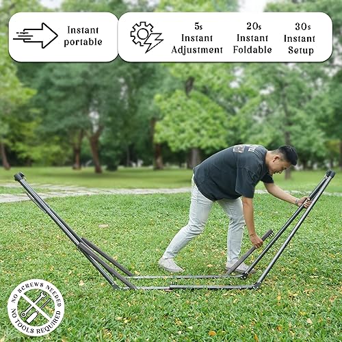 Miniatura 2 de Tranquillo Uniki - Hamaca con soporte, capacidad de 550 libras, configuración de 30 segundos, soporte de acero resistente, montaje sin herramientas,