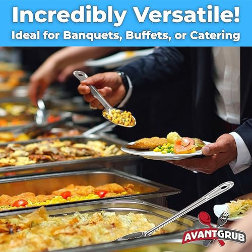 Miniatura 7 de Cuchara de servir súper fuerte y ergonómica de 11 pulgadas, paquete de 6 (2 de cada estilo). Cucharas grandes de acero inoxidable para cocinar,