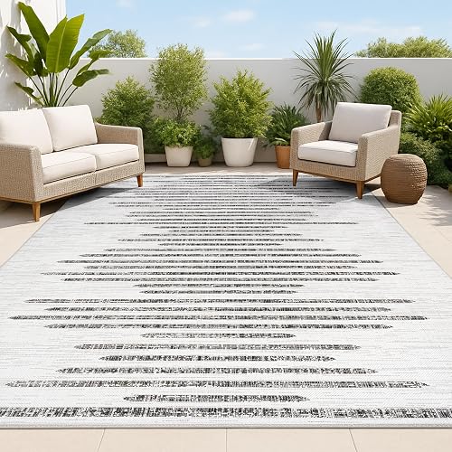 JONATHAN Y Stripe Geometric Indoor Outdoor Area Rug 8x10 Ivory/Black (Zolak Berber)