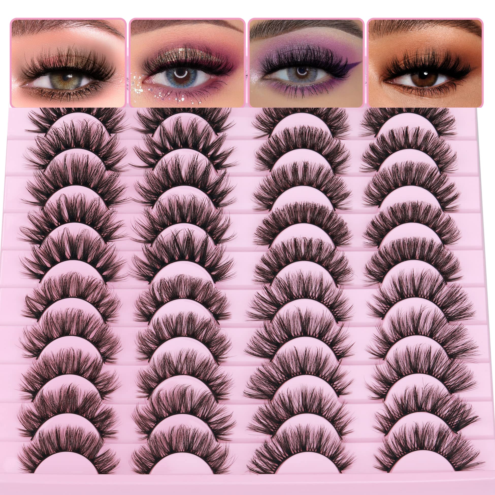 Photo 1 of 20 Pairs False Eyelashes Natural Faux Mink Lashes Wispy Cat Eye Lashes Fluffy 4 Styles 5D Volume Fake Eyelashes Pack by TNFVLONEINS