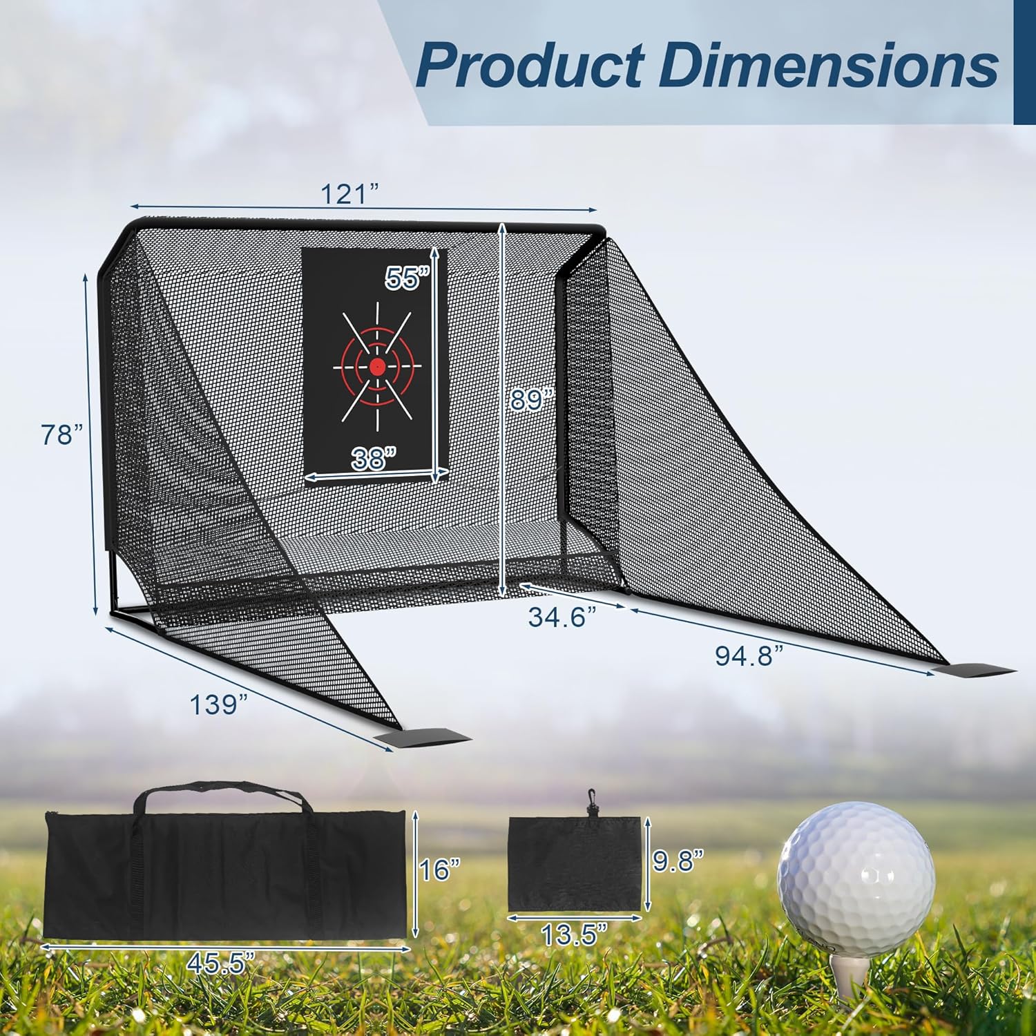 10x7FT Golf Simulator Enclosure Net with Side Barriers - Low-Noise Silk Target, Ball Collection Area, Carry Bag & Sandbags | Indoor/Outdoor Golf Hitting Net for Backyard Driving Chipping