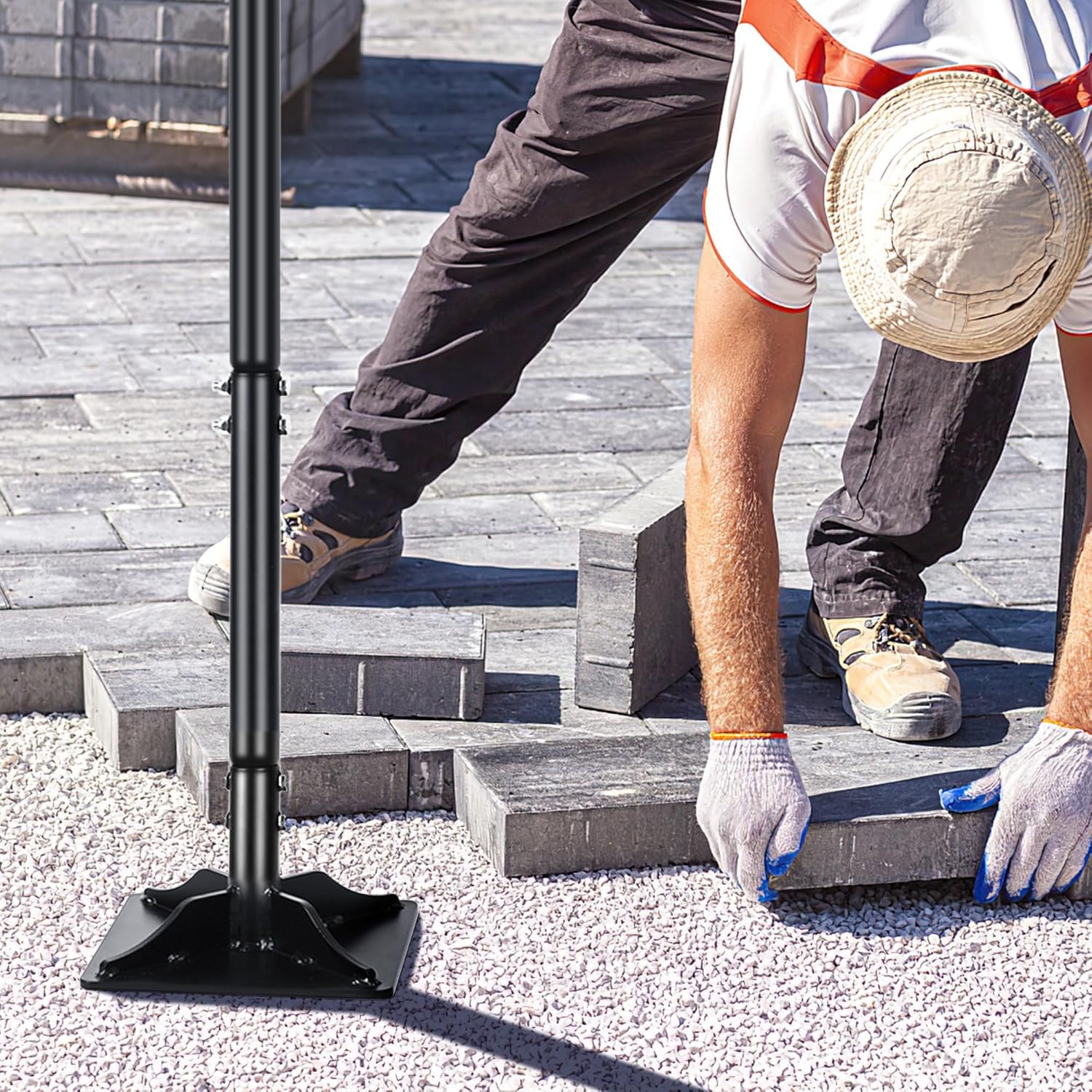 YEELOR Steel Tamper 8in×8in, 45in Long-Handled Hand Tamper with Rubber Grip, Durable Ground Tamper, Ideal for Leveling Garden Soil, Gravel, as Well as Laying Floor Tiles and Repairing Blacktop