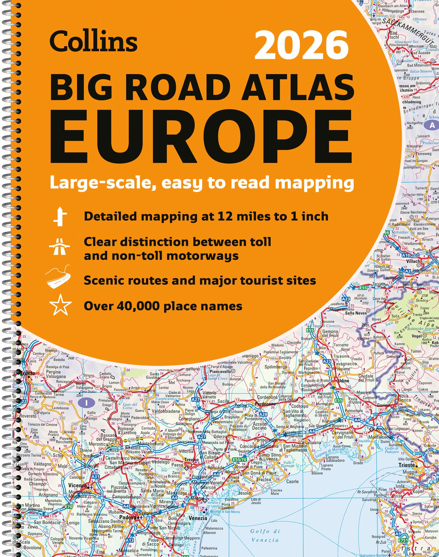 Collins Big Road Atlas Europe 2026 (A3 Spiral) : Clear, Easy-to-Read Mapping