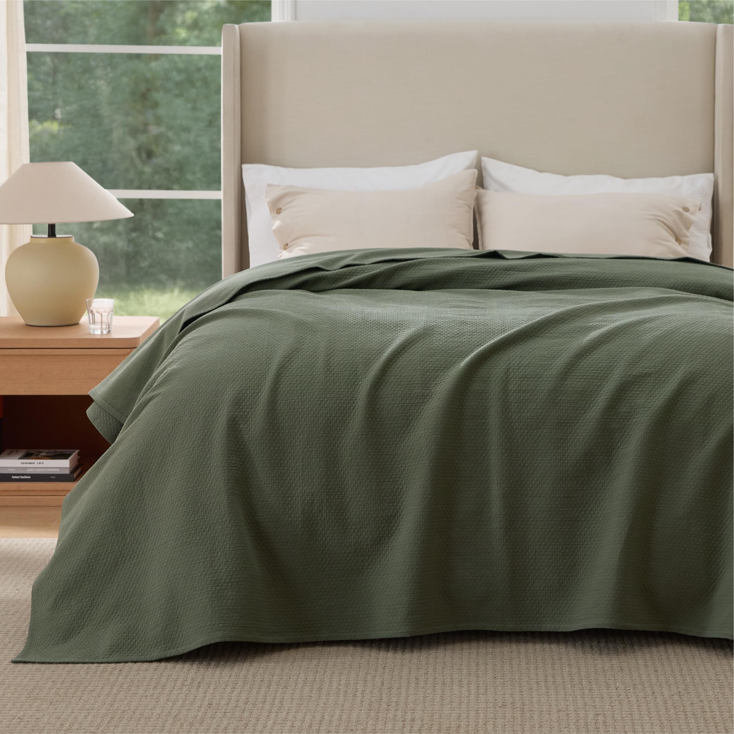 Bedsure 100% Cotton Sofa Pet Blanket - Large King Size Anti Scratch Throws for Pet Sofa Bed, Double-Layer Breathable Lightweight Summer Quilted Bedspreads Coverlet Protector, Olive Green 220x240cm