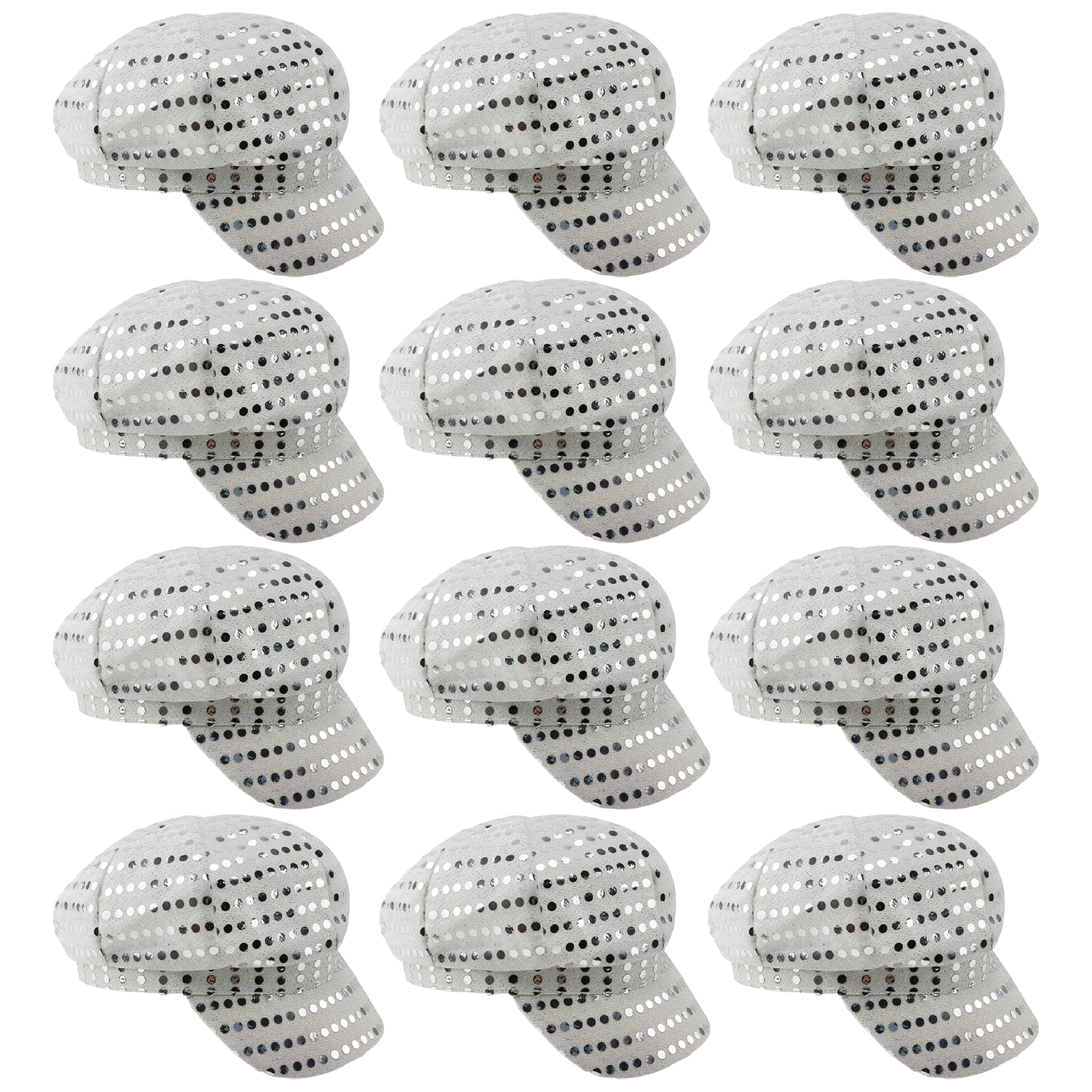 I LOVE FANCY DRESS 70's Silver Sequin Disco Hat - Pack Of 12 - Dazzling Silver Cap with Sparkling Sequins, Perfect for Eurovision Disco Nights, Themed Parties, or Retro Costume Events!