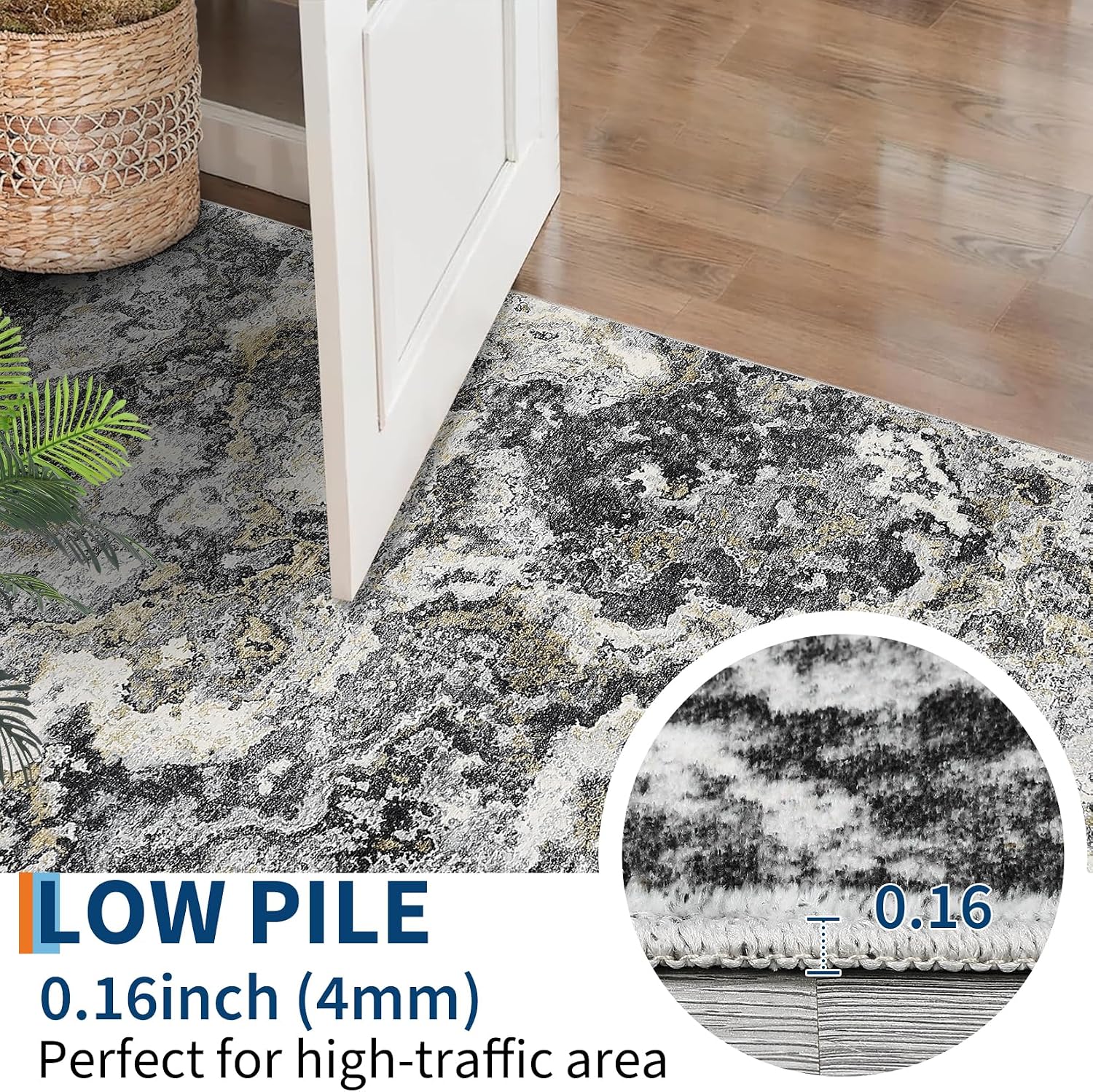 GarveeHome Abstract Runner Rug 2x6, Washable Non Slip Grey Kitchen Runner, Soft Modern Low Pile Area Rugs for Hallway, Indoor Contemporary Accent Carpet for Bathroom Laundry, Gray