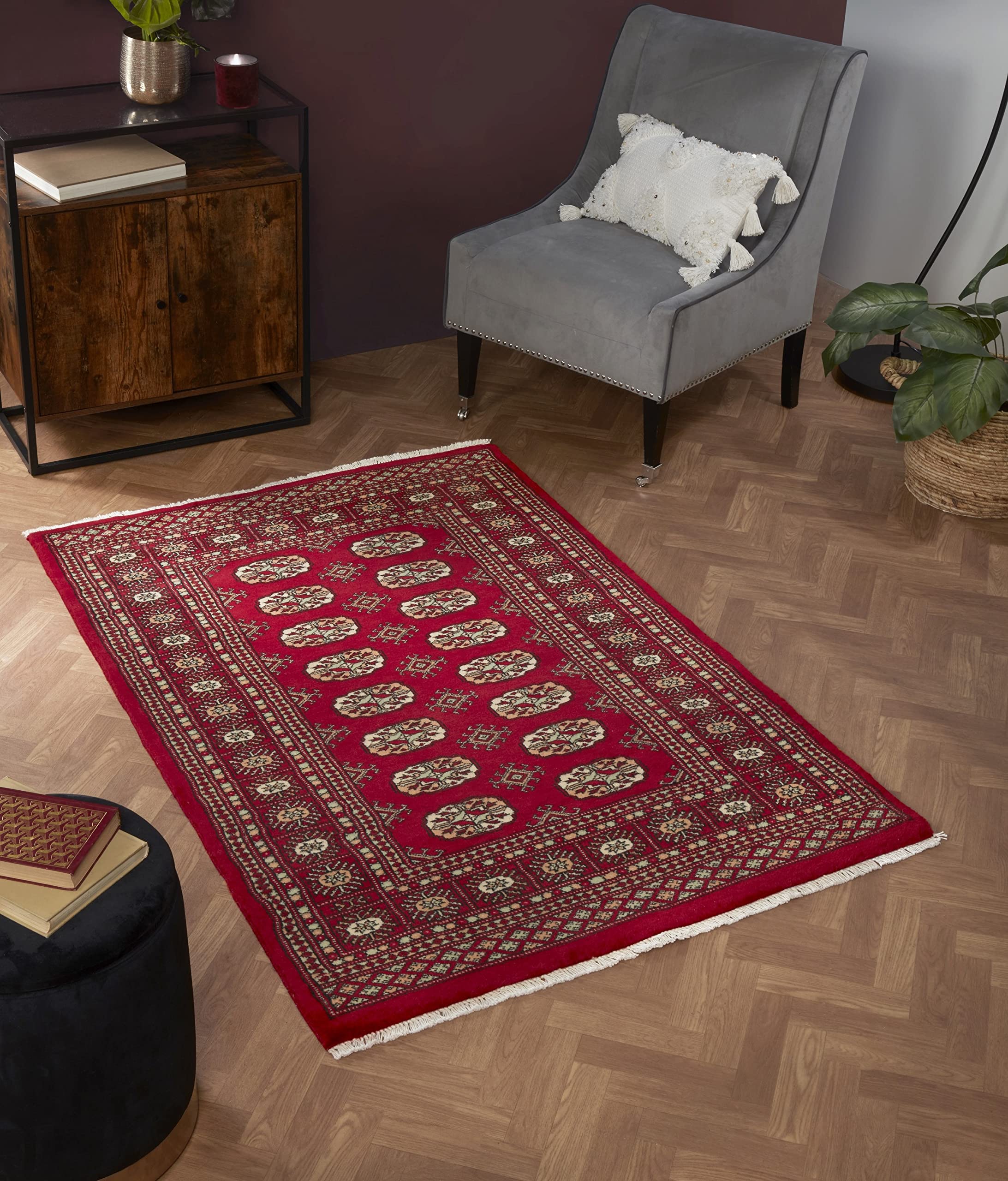 Hand Made Bokhara Traditional Rug Oriental Wool Bedroom Living Room Dining Room Luxurious Rug Red X-Small 60x90 cm (1'11''x2'11'')