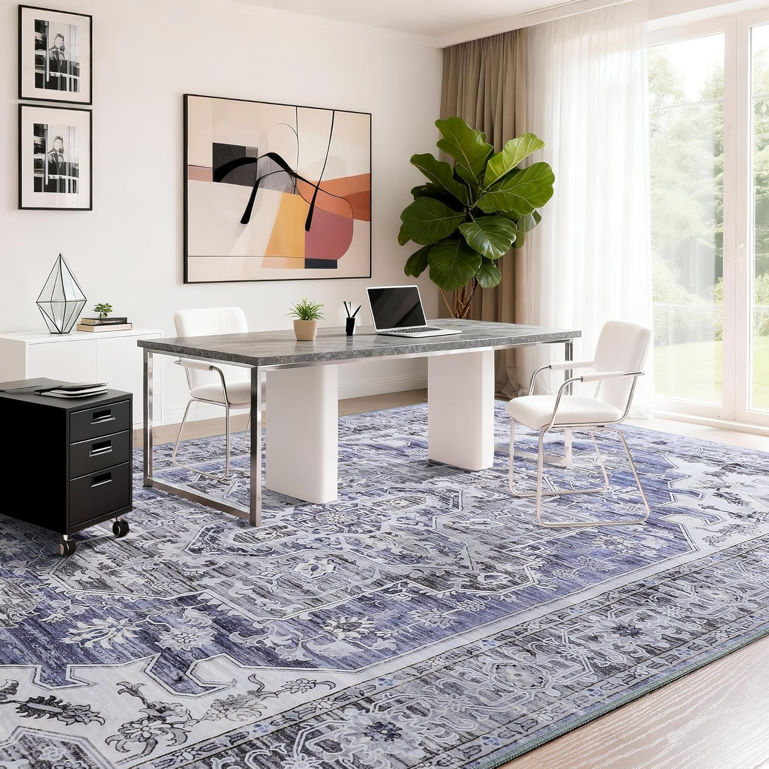 Maxsoft Large Area Rugs for Living Room Bedroom, 5x7 Gray Blue Washable Rug with Rubber Backing, Non-Slip and Stain Resistant Soft Throw Indoor Carpet for Dining Room Office Kitchen Dorm Home Decor