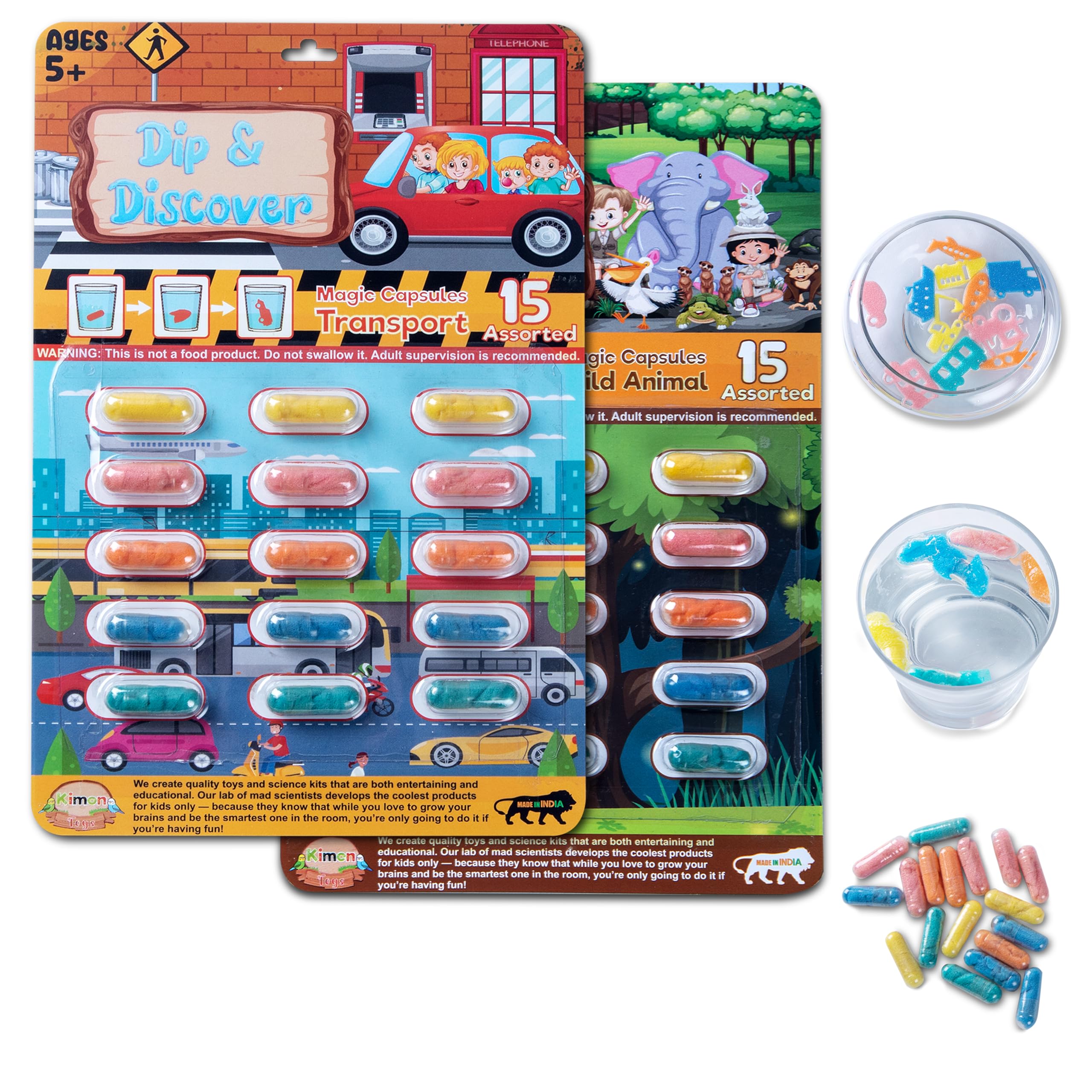 Dip & Discover Grow in Water Magic Capsules (15 per Pack = 30 Capsules) Made in India Surprise Toy Fun Birthday Gift Real Designs & Bright Colours for Boys & Girls (Pack of 2)