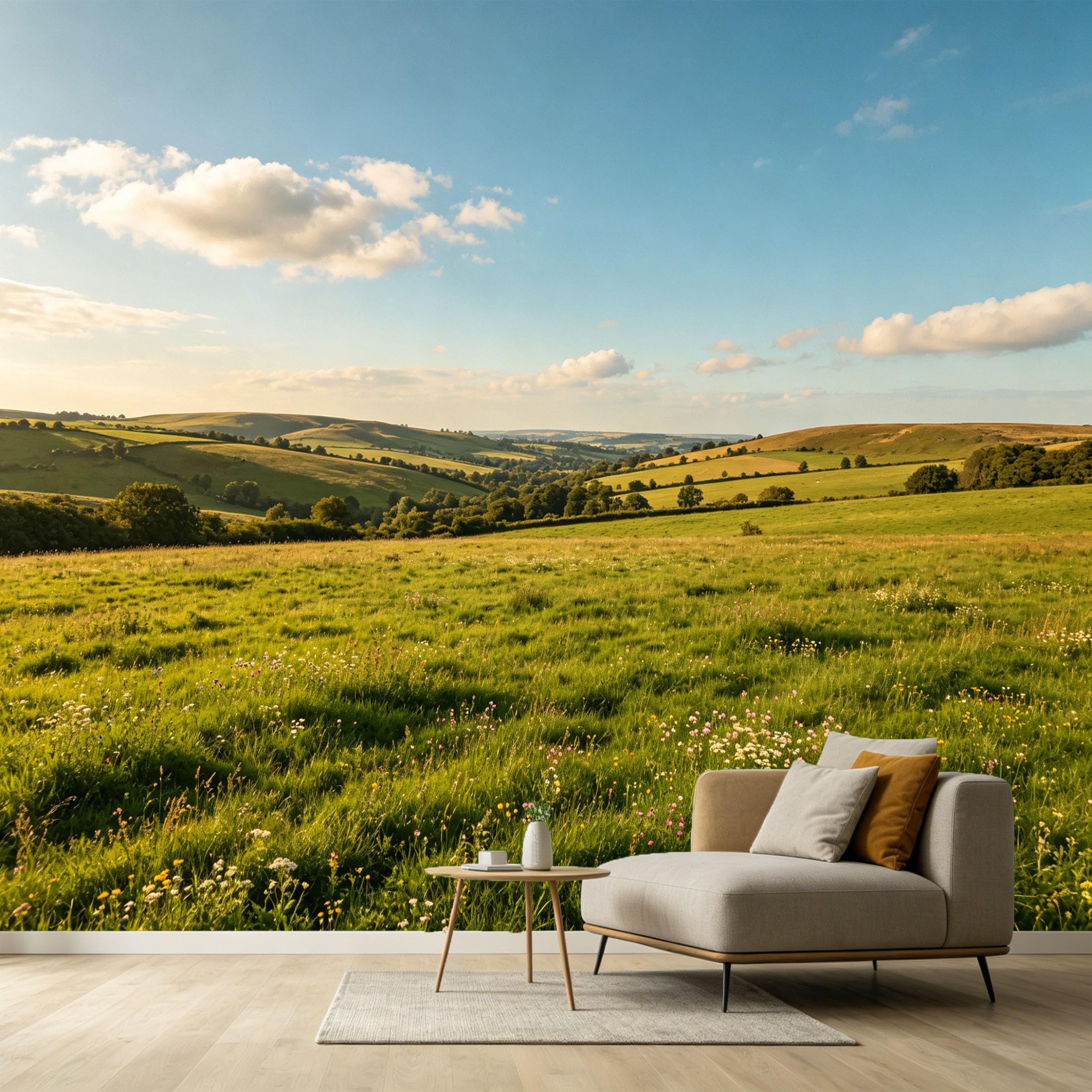 Custom Size Wall Murals Rolling Hills Landscape Farmhouse Field Meadow Sky Clouds SelfAdhesive Wall Fabric Removable Large Wallpaper for Photo Living Room Interior Decor