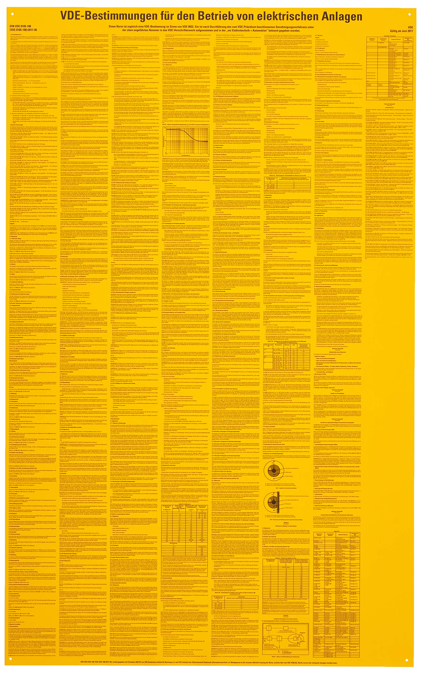 Cartel de PVC con texto "VDE", color amarillo, 980 x 450 mm f.d. Funcionamiento de instalaciones eléctricas.