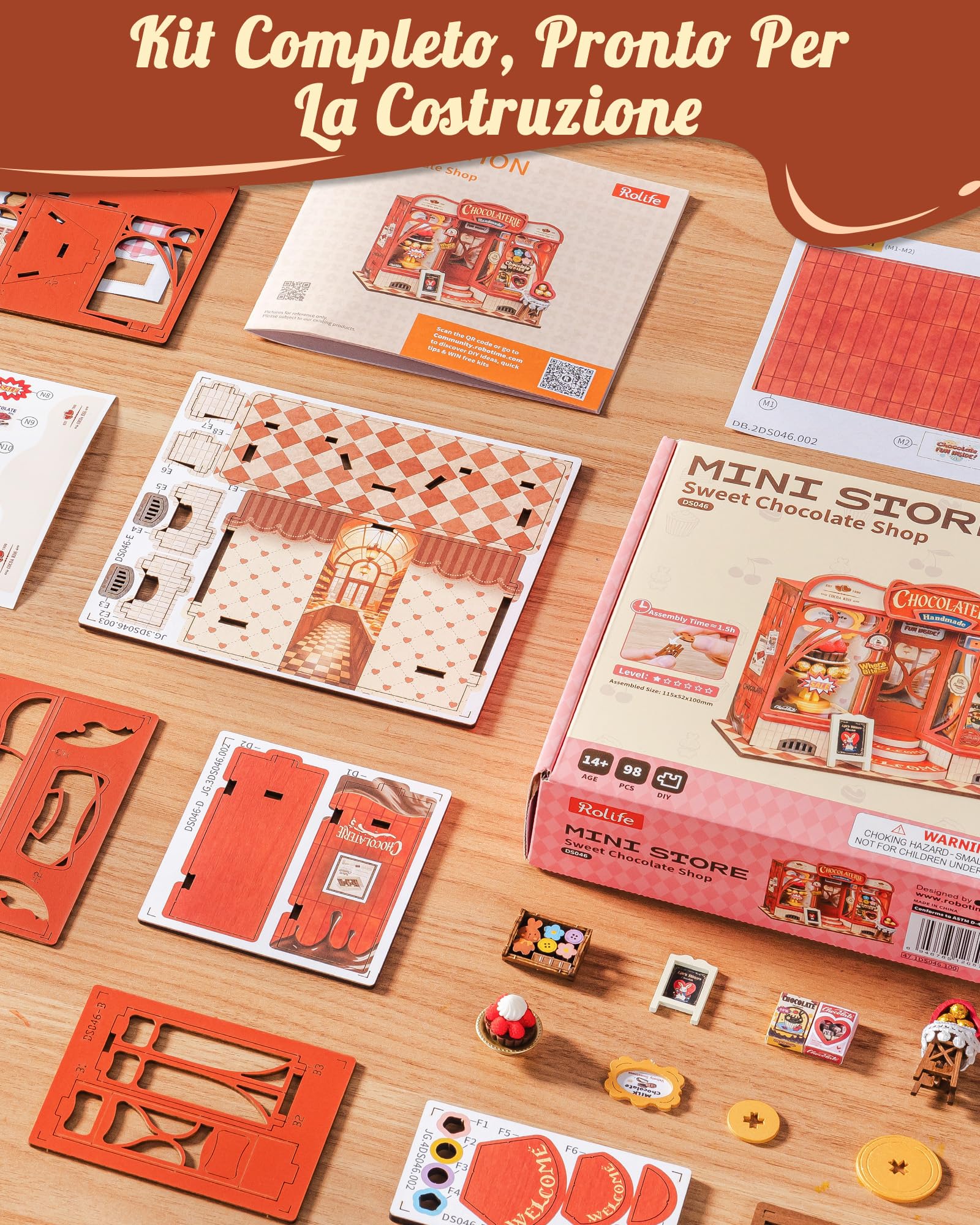 Rolife Miniature Casa Sweet Chocolate Shop, 98 pezzi Kit Casa in Miniatura DIY, Modellismo da Costruire Adulti Casa delle Bambole in Legno Puzzle 3D Nessun collante necessario