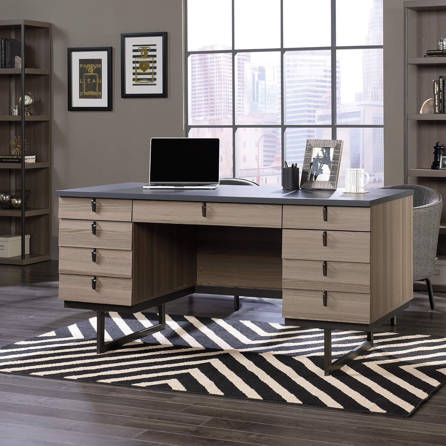 Sauder International Lux Executive Desk in a home office setting