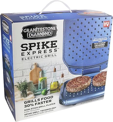 Granitestone Parrilla eléctrica antiadherente Spike Express con revestimiento de diamante de titanio, parrillas de alimentos un 30% más rápido, como