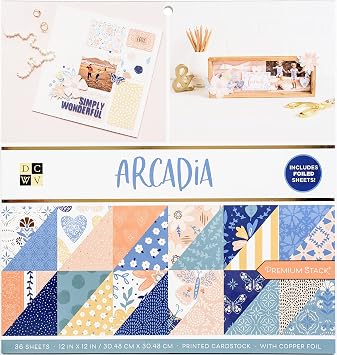 DCWV Printed Cardstock Paper 12x12, 36 Sheets of Scrapbook Paper for Crafts and Card Making, Double Sided Heavy Duty Cardstock with Foil Accents - Arcadia