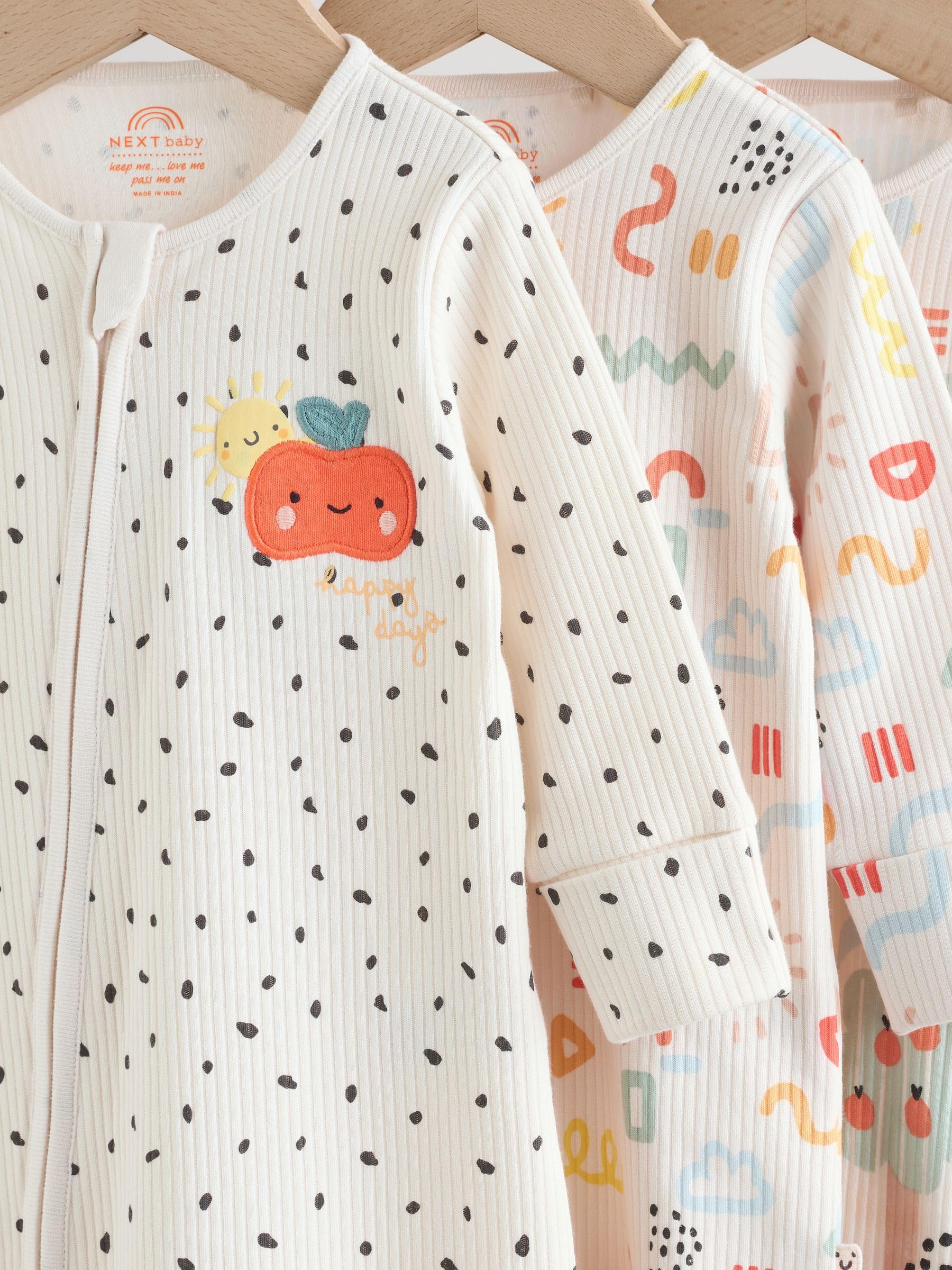 NEXT Baby Baby-Schlafanzüge mit Zwei-Wege-Reißverschluss, 3er-Pack