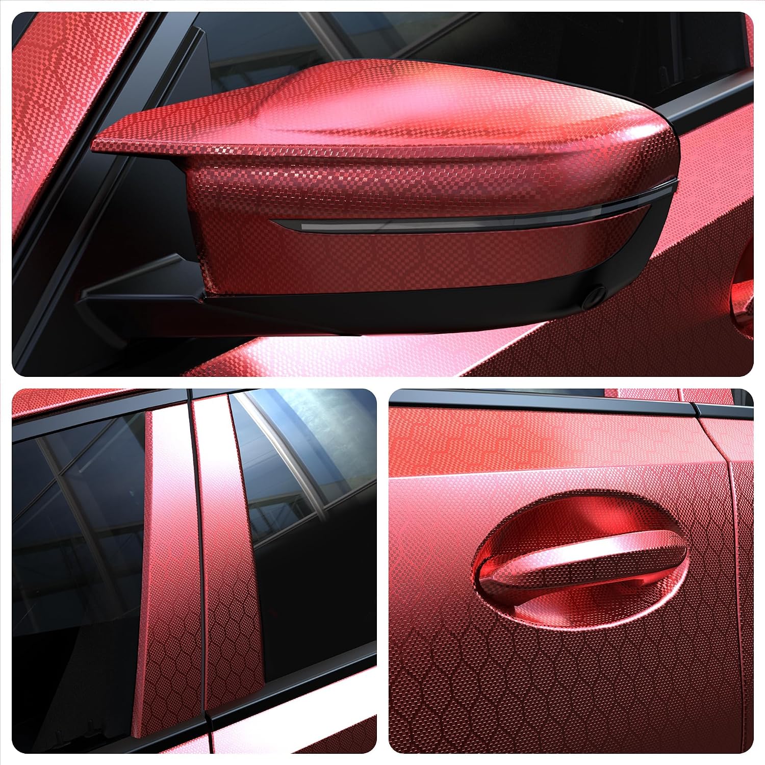Lypumso Honeycomb Carbon Fiber Vinyl Wrap, Hex Pattern Vinyl Car Wrap with Air Release Technology, Self-Adhesive DIY Auto Exterior Interior Decor Film Sticker (Red, 1ft x 10ft)