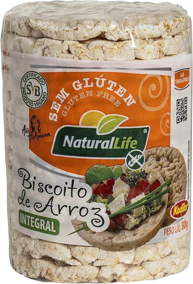 Biscoito de Arroz Integral Grande Natural Life - Sem Glúten - Vegano - 80g