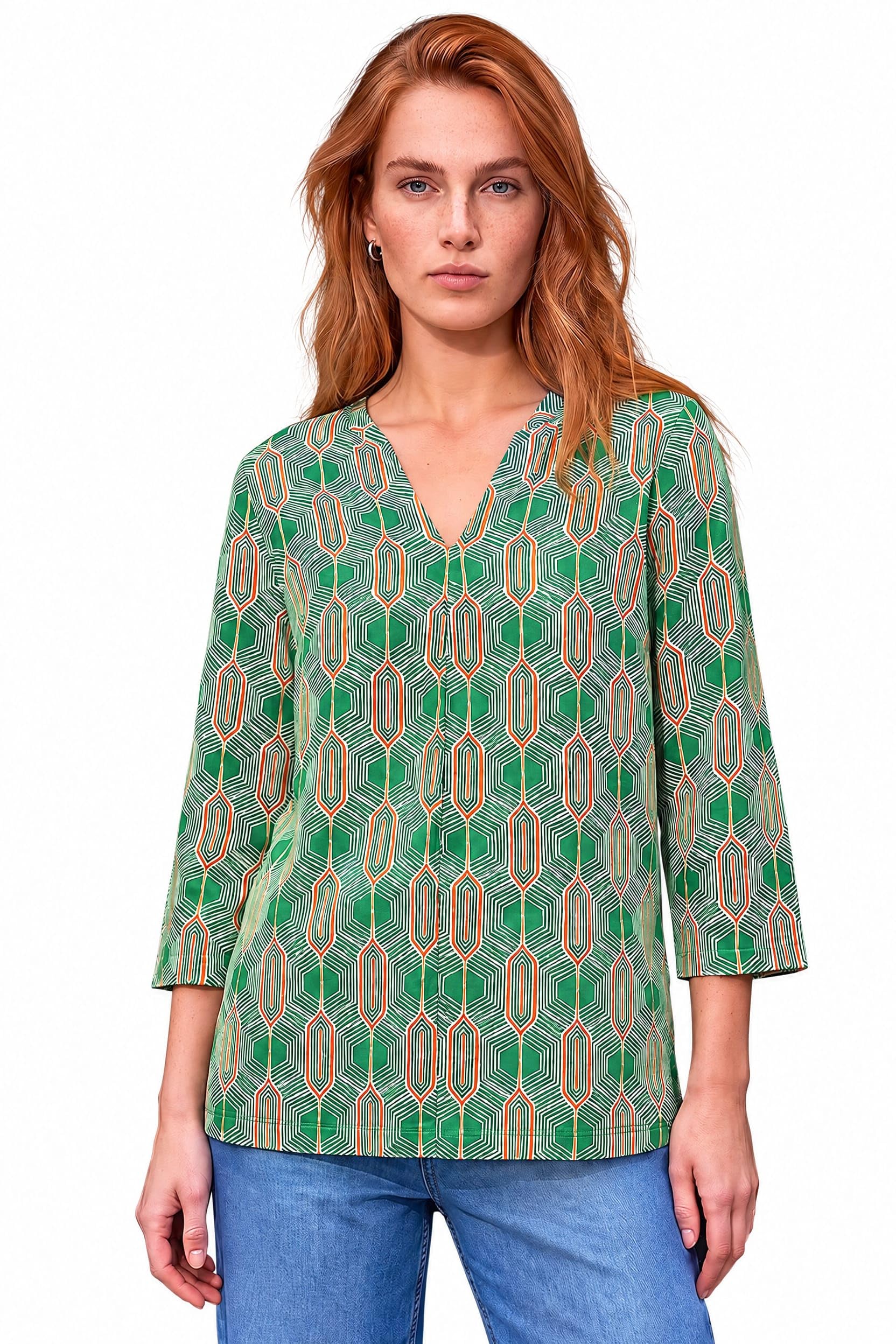 Roman Originals Leaf V Neck Stretch Jersey Top for Women UK Ladies Pleated Shirt Notch V Neck Blouse Summer Tunic Pull-On Soft Evening Holiday Work Party Everyday