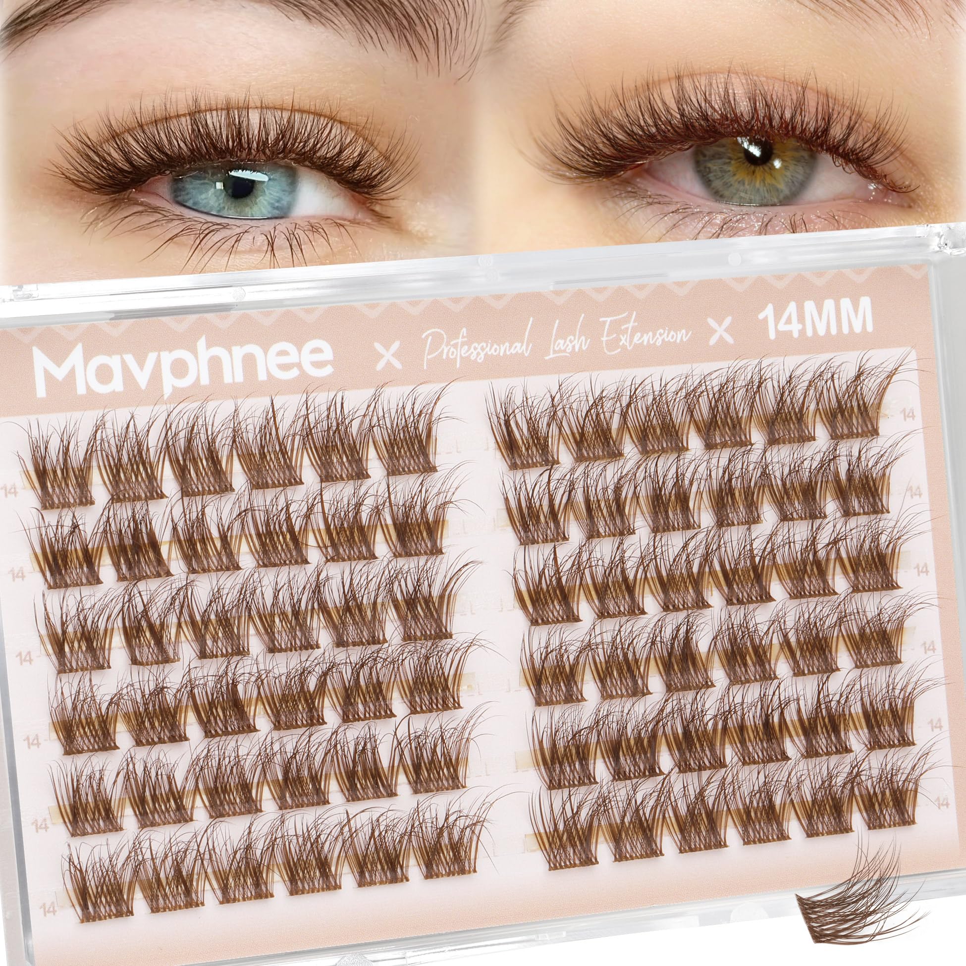 Photo 1 of 14MM Lash Clusters Brown Cluster Eyelash Extensions Natural Fluffy Individual Lashes C Curl Clear Band Cluster Lashes Reusable Wispy Dark Brown Lash Extensions For Full Glam