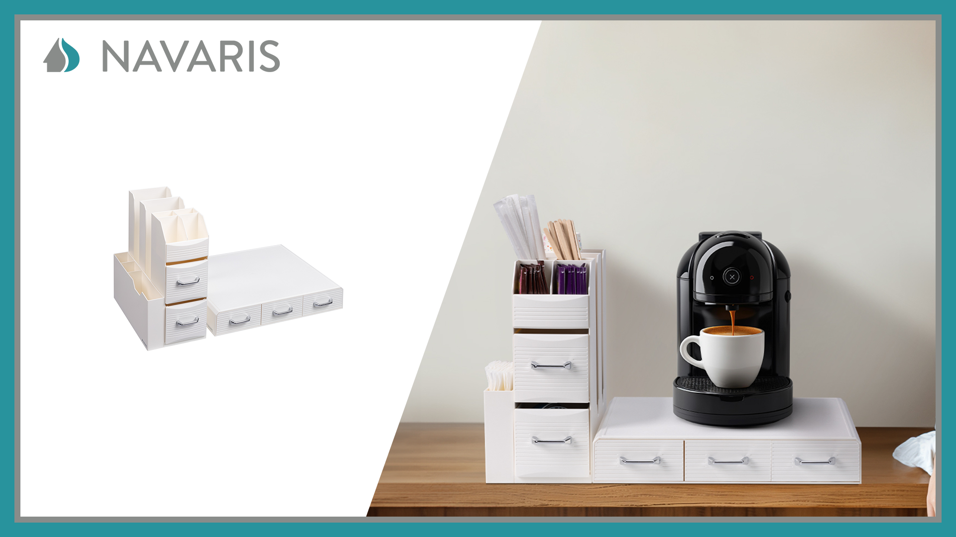 Navaris Porta Cialde Caffè - Organizzatore Con Cassetti Per Capsule Nespresso, Dolce Gusto E Cialde - Include Portabicchieri E Zuccheriera - Foto 10