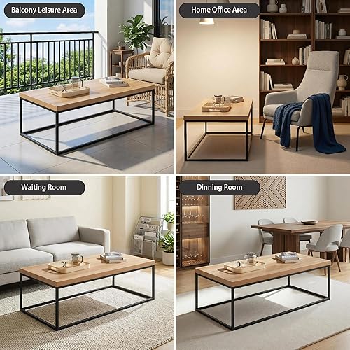 Miniatura 5 de CENSI Mesa auxiliar de roble natural de 47 pulgadas para sala de estar, moderna mesa central rectangular industrial de madera y metal con mesa extra