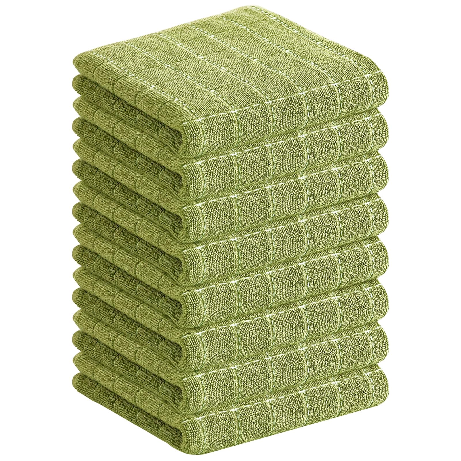 Homaxy 100% Cotton Terry Kitchen Towels, 8 Pack, Olive Green | Ultra Soft and Absorbent Dish Towels for Kitchen, Suitable for Drying and Washing Dishes