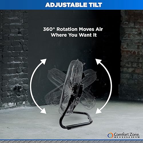 Miniatura 5 de Comfort Zone - Ventilador de piso industrial de alta velocidad de 18 pulgadas de alta resistencia de 3 velocidades, construcción metálica y aspas de