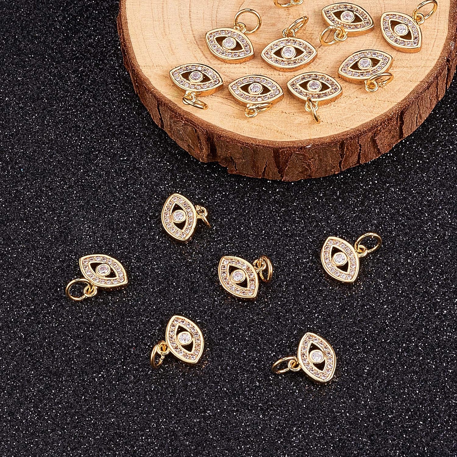 LiQunSweet 10 Pcs Brass Golden Plated Micro Pave Cubic Zirconia CZ Stone Eye Tiny Charms in Bulk for Jewellery Making DIY Findings - 9x11mm - Image 4