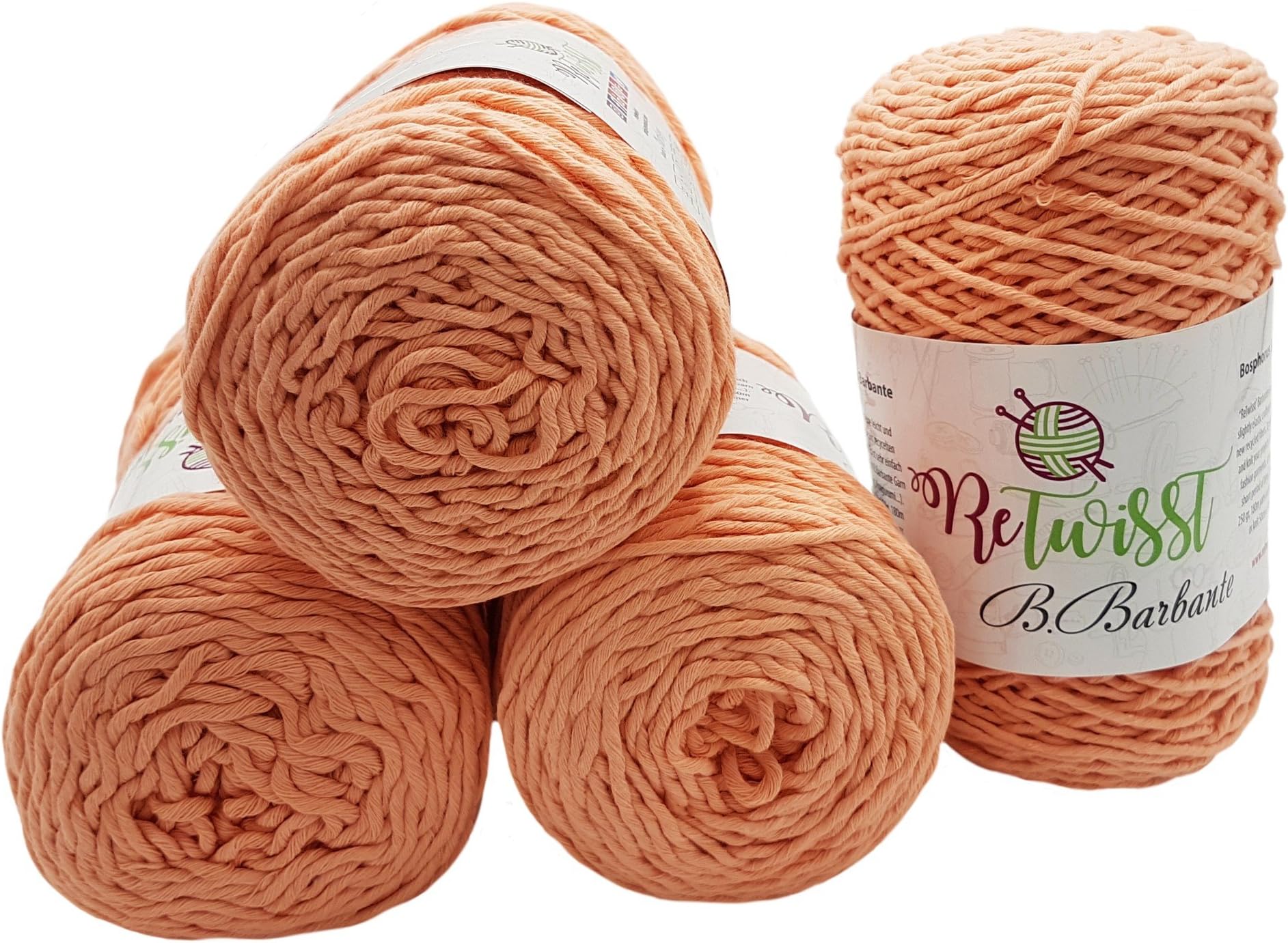ReTwisst 1000 grams, total approx. 720 M Long Yarn 4 x 250GRAMM Jersey, Alcantara, Cord Thread Assorted Colours to choose from apricot