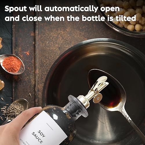 Miniatura 8 de Botella dispensadora de aceite de oliva para cocina, 11.8 onzas líquidas, paquete dorado y negro