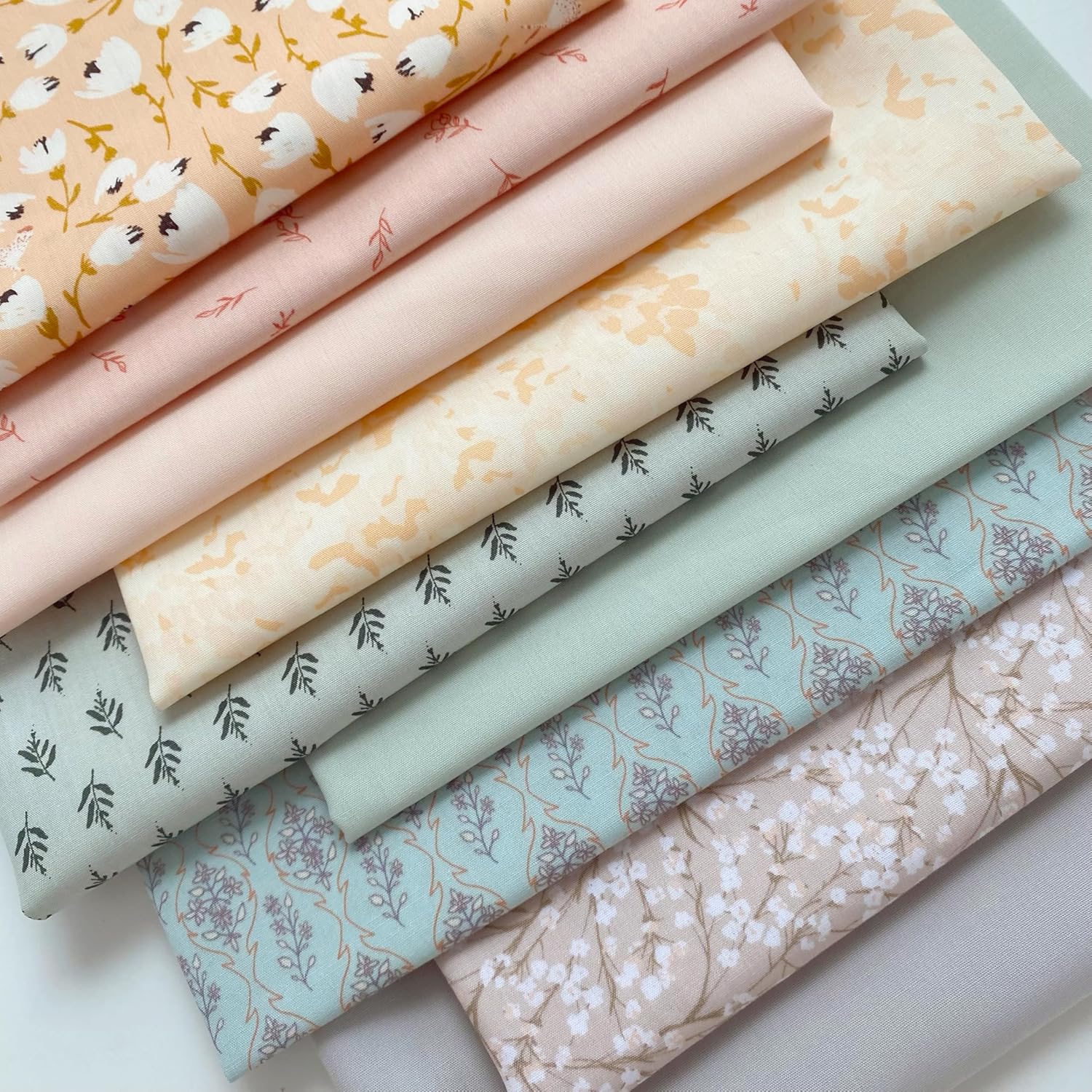 Ever So Gently Curated Bundle | Pastel Colors | Green Peach Gray Floral Quilt Fabrics | Various Art Gallery Fabrics and Designers (Fat Quarters)