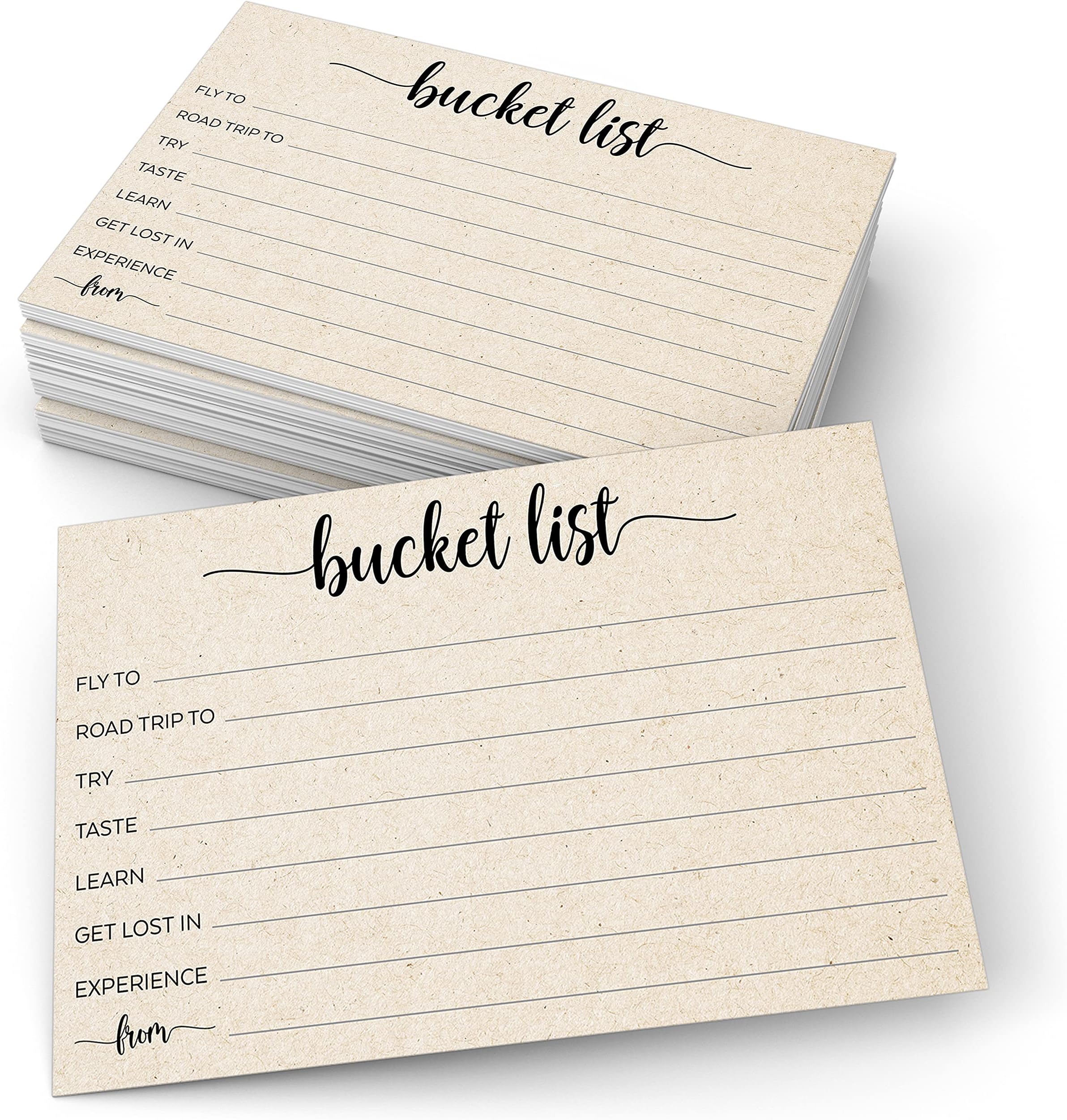 321Done Bucket List Suggestion Cards (50 4" x 6" Cards - Tan) - Fun Party Game Activity Guestbook for Wedding, Bridal, Graduation, Retirement, Anniversary, Birthday - Ad Lib Prompts - Made in the USA