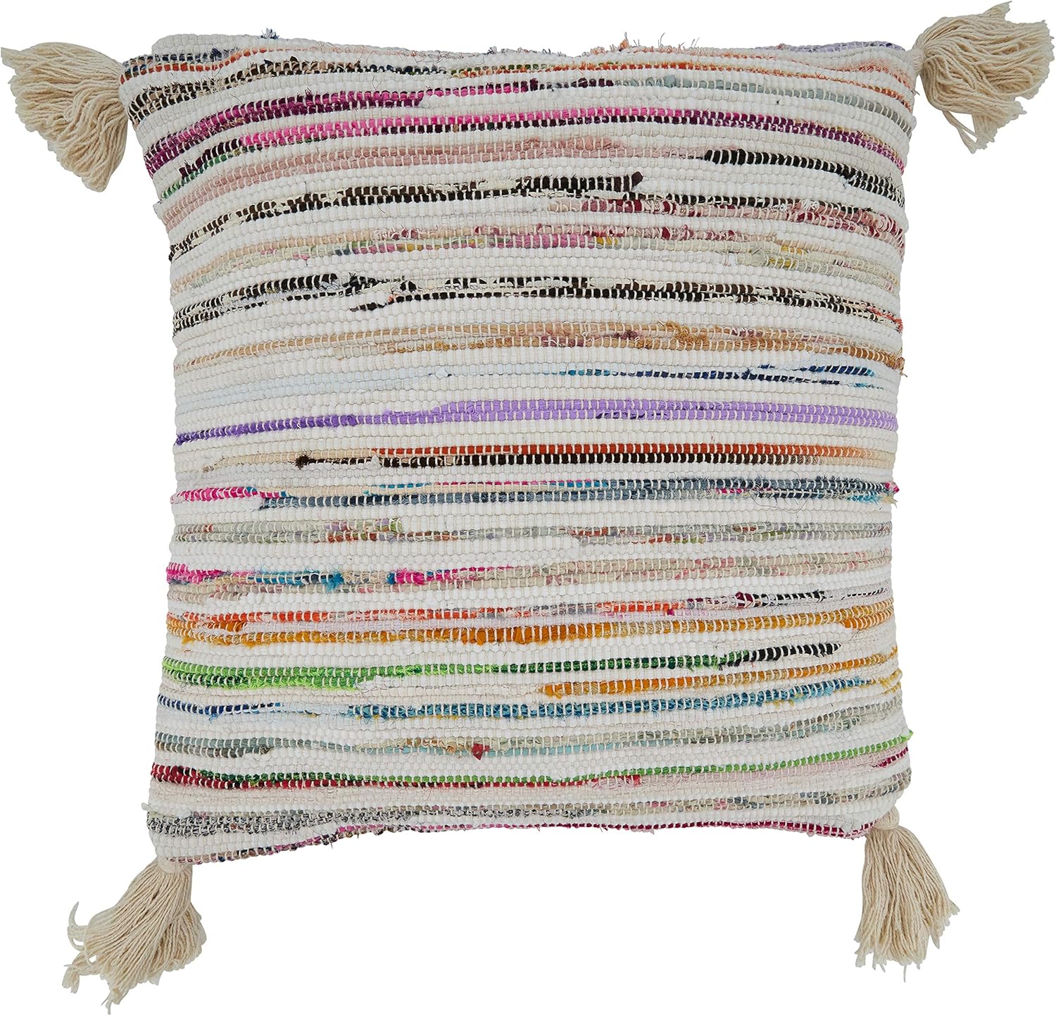 SARO LIFESTYLE Poly Filled Chindi Throw Pillow, Multi, 20"