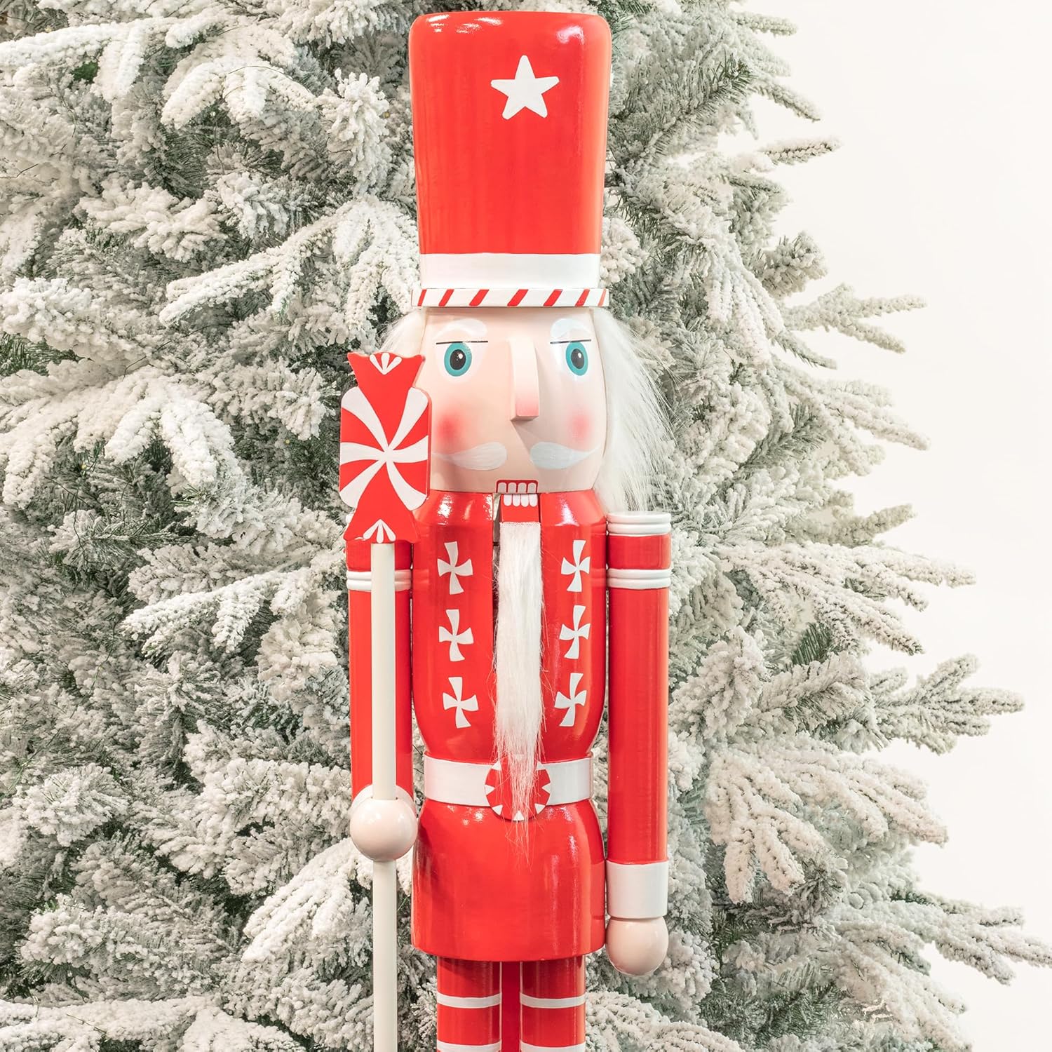 KI Store 4ft Wooden Christmas Nutcracker Red and White Soldier Figurine Life Size Collectible Nutcracker Decorations for Christmas Decorations