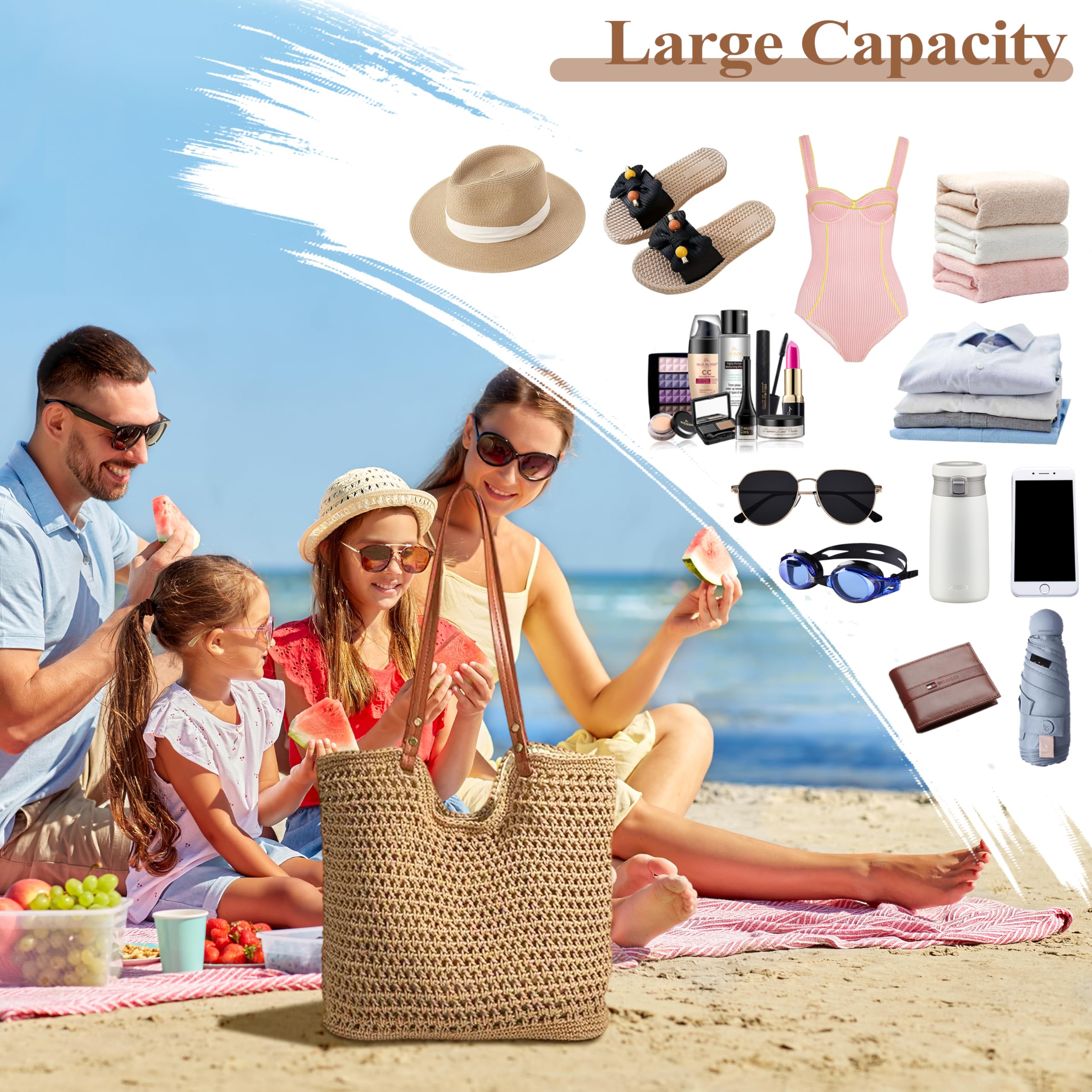 Damska torba plażowa, duża torebka damska, lekka torba na ramię, damska torba na zakupy w stylu boho, torba letnia, pleciona, torba na zakupy, damska torba plażowa