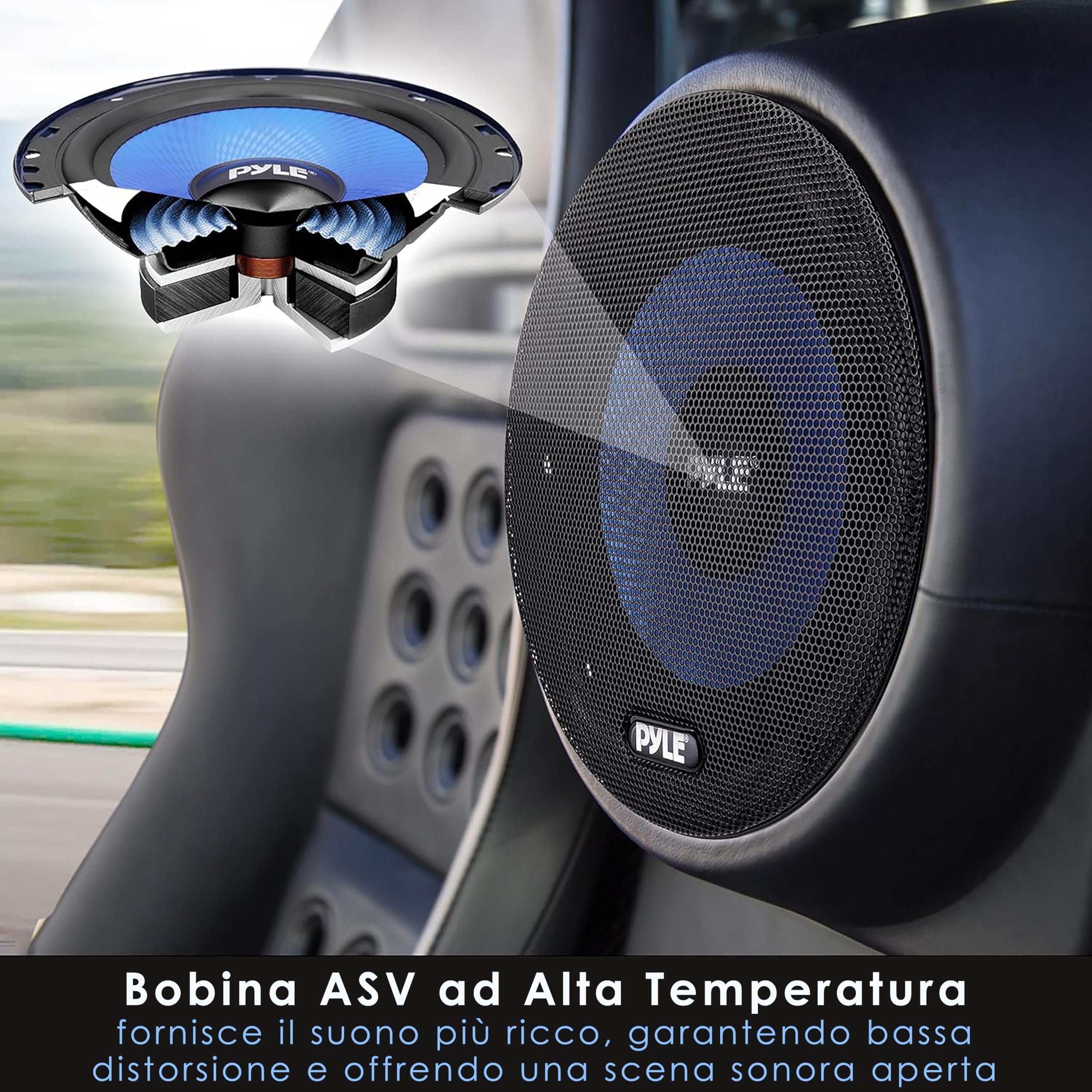 Pyle Casse Auto Sistema Altoparlanti Due Vie, Kit Componente da 16,5 Centimetri, 360 Watt, Impedenza 4 Ohm e Bobina Vocale ASV Alta Temperatura
