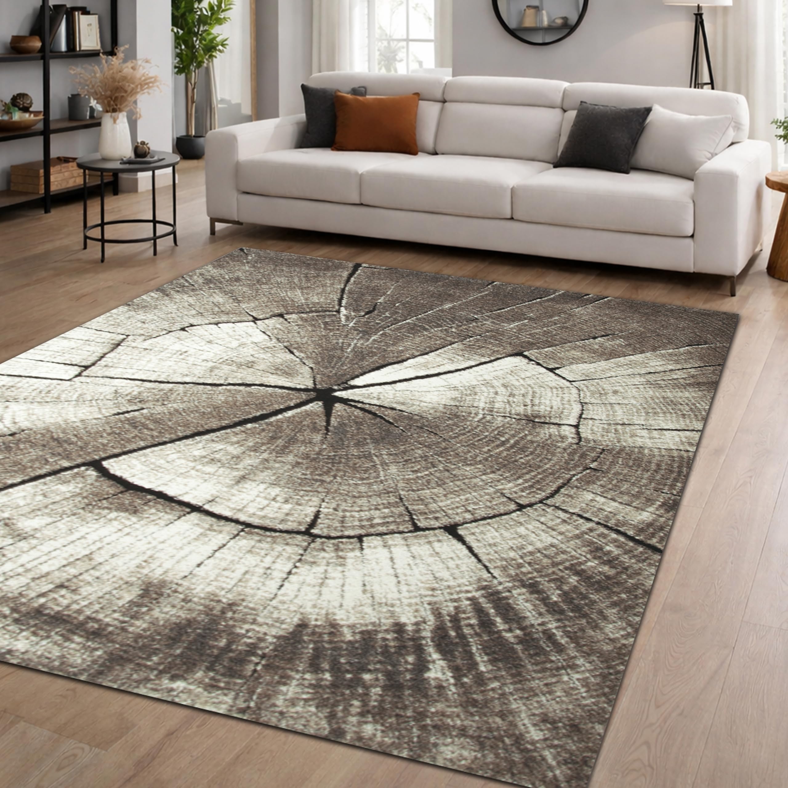 Tapis de salon aspect bois doux et résistant beige gris 200 x 290
