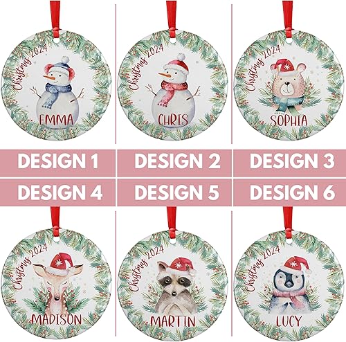 Miniatura 2 de Adorno de Navidad personalizado para niños con nombre y fecha, 6 diseños, cerámica personalizada de 3 pulgadas, adorno de Navidad redondo 2024, Papá