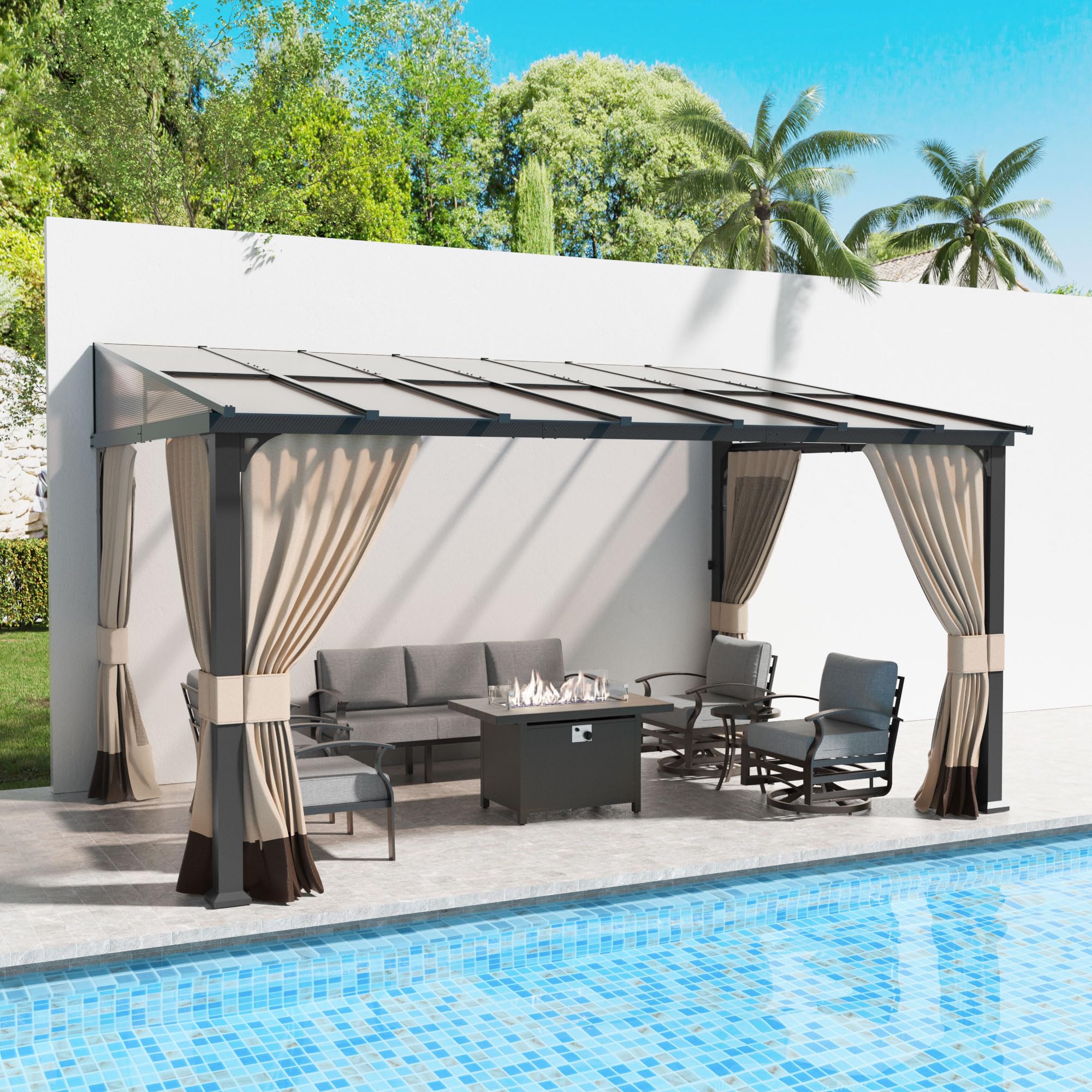 Kullavik 10'x14' Hardtop Lean to Gazebo Sand