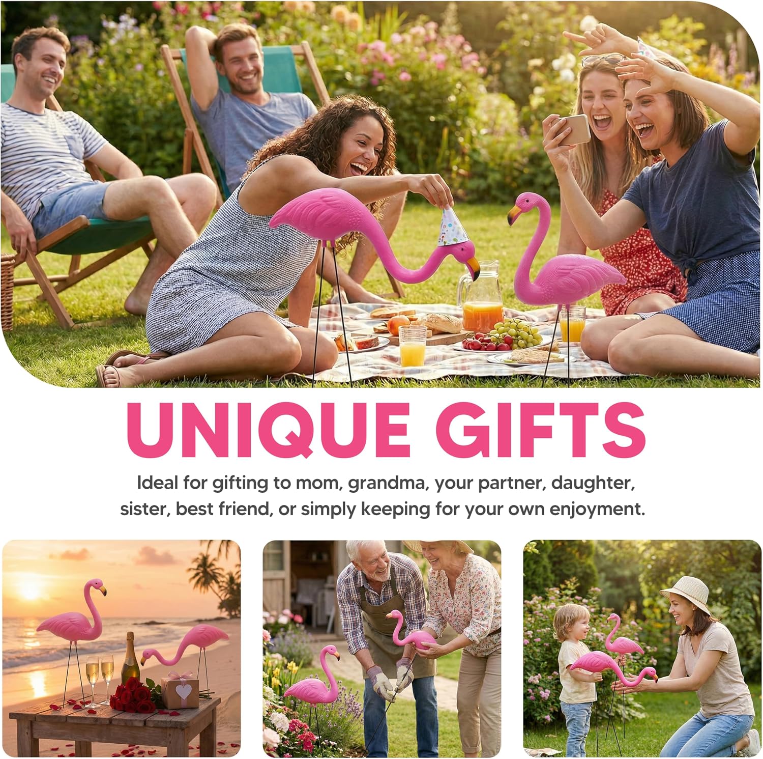 JOYIN Set of 6 Small Pink Flamingo Yard Ornament Stakes, 17" Plastic Flamingo Lawn Statues with Metal Legs for Sidewalks, Outdoor Garden Decor, Luau & Pool Party Decorations, 2 Styles